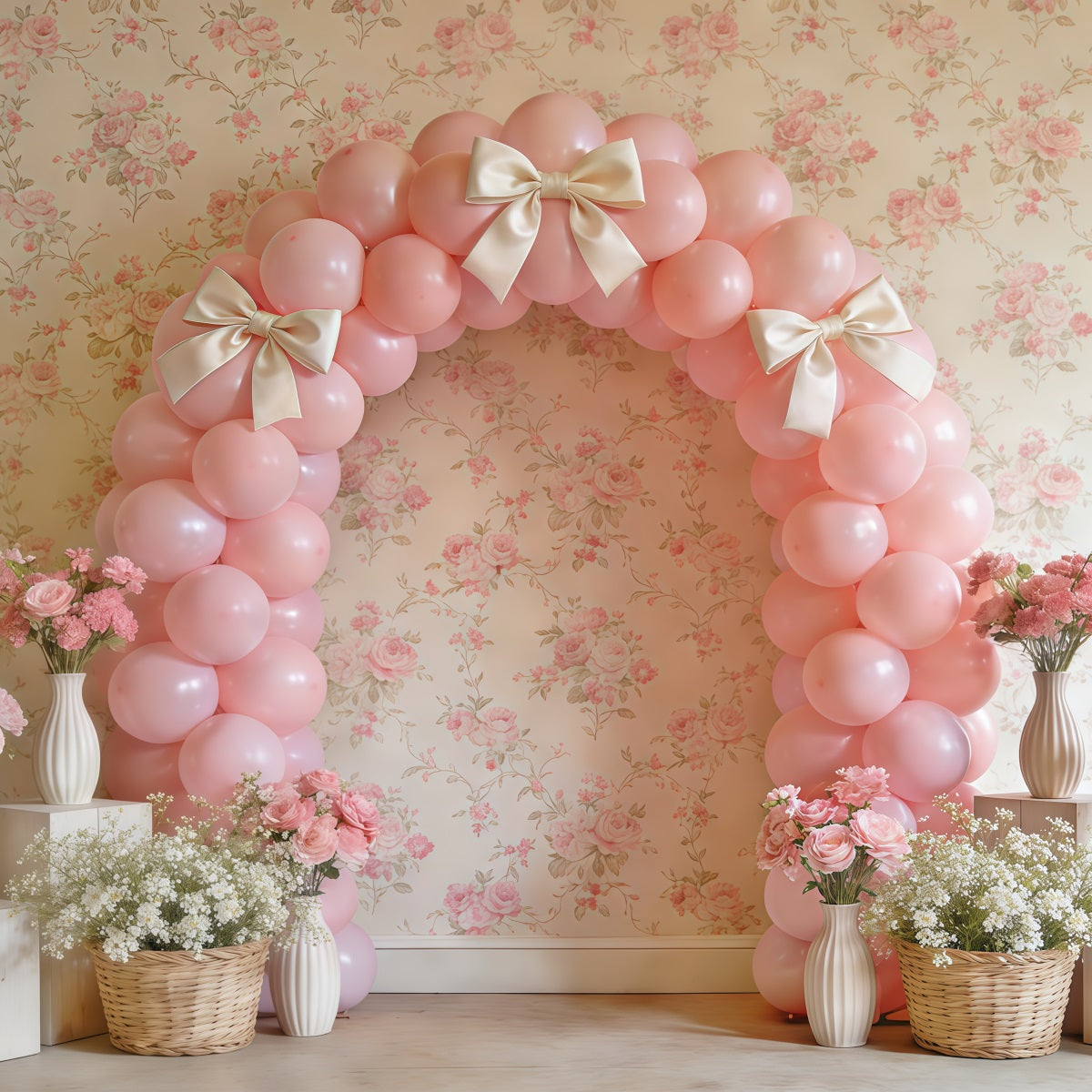 Spring Balloon Backdrop Pink Bow Arch Flower Decor Wall Backdrop Spring UK CSH61-159