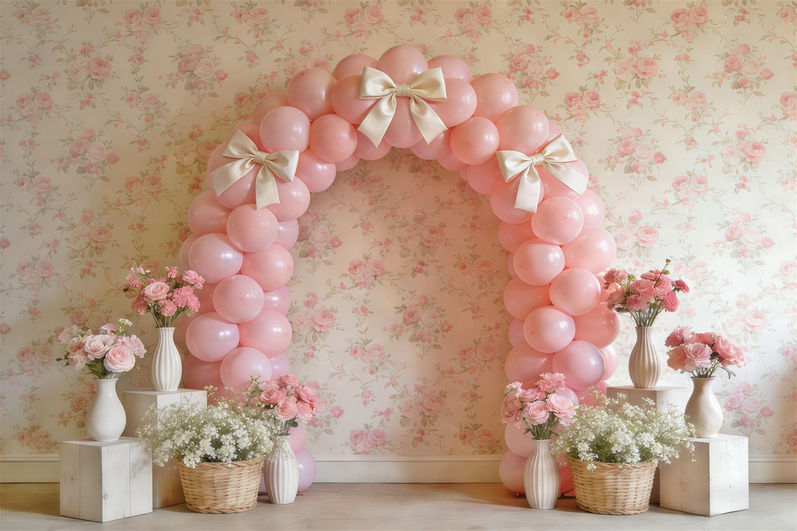 Spring Balloon Backdrop Pink Bow Arch Flower Decor Wall Backdrop Spring UK CSH61-159