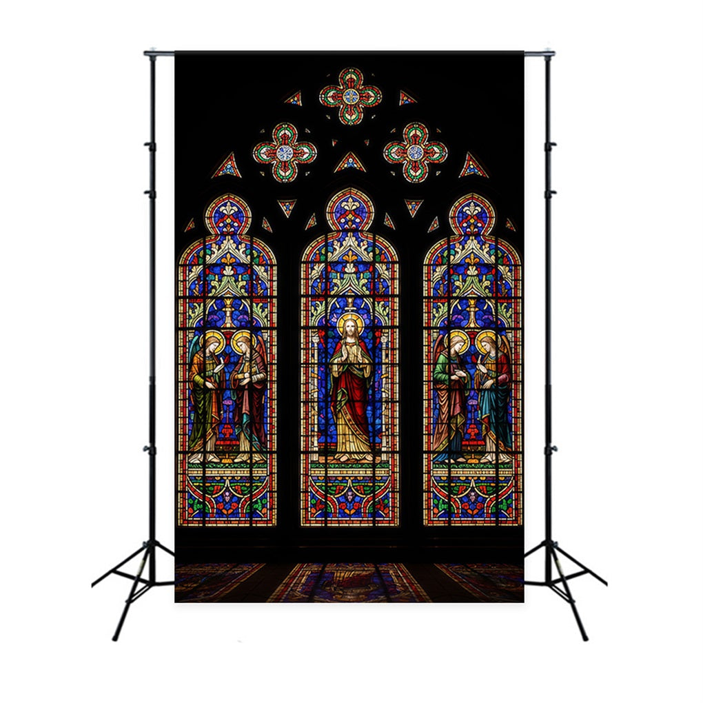 Stained Glass Window Backdrop Sacred Trinity Religious Scene Happy Easter Backdrop UK CSH61-16