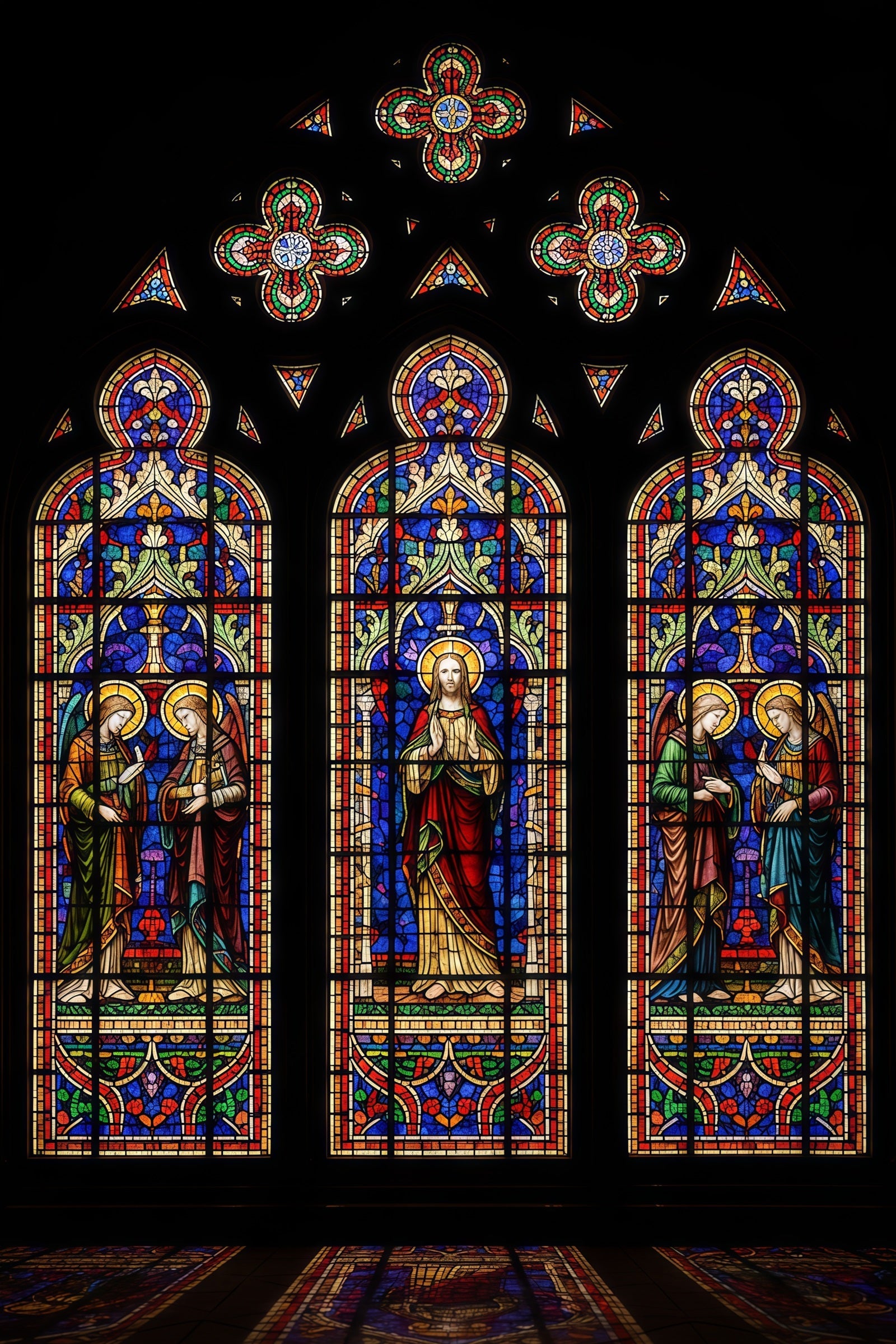 Stained Glass Window Backdrop Sacred Trinity Religious Scene Happy Easter Backdrop UK CSH61-16