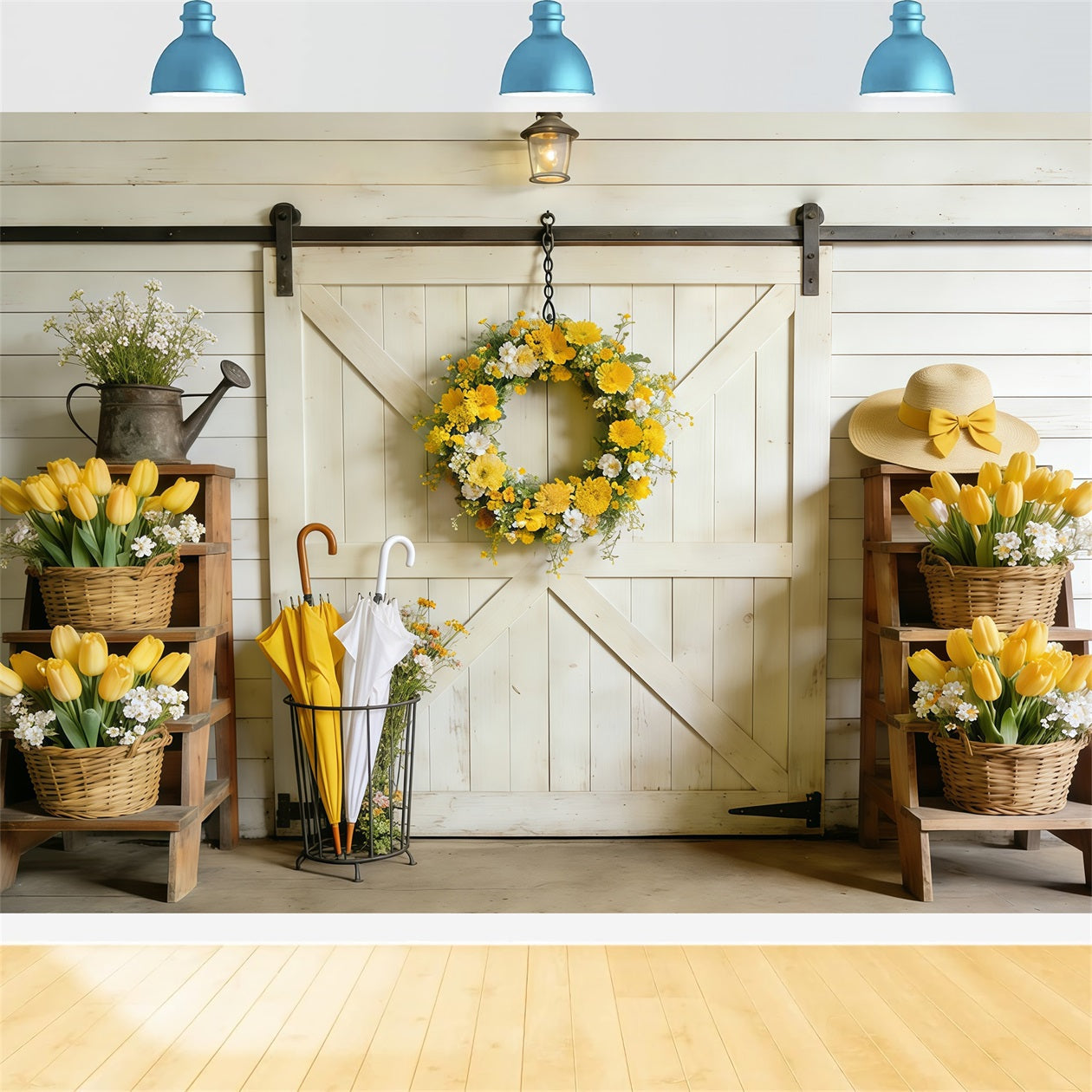 Spring Barn Door Photography Backdrop Yellow Tulip Barn Door Spring Photo Backdrop Ideas UK CSH61-163