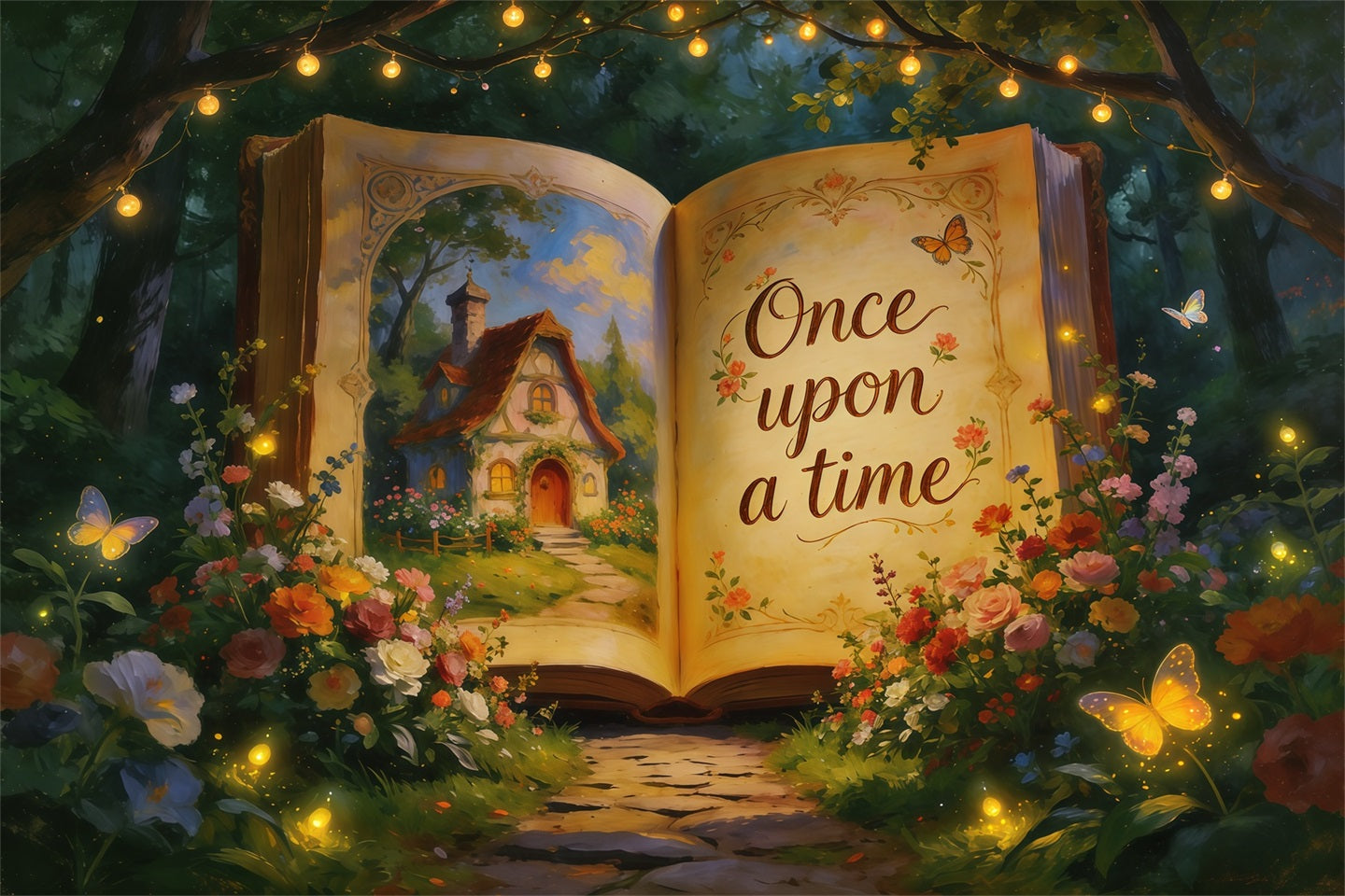 Spring Storybook Fairytale Backdrop Fairy Tale Book Garden Path Springtime Backdrops UK CSH61-168