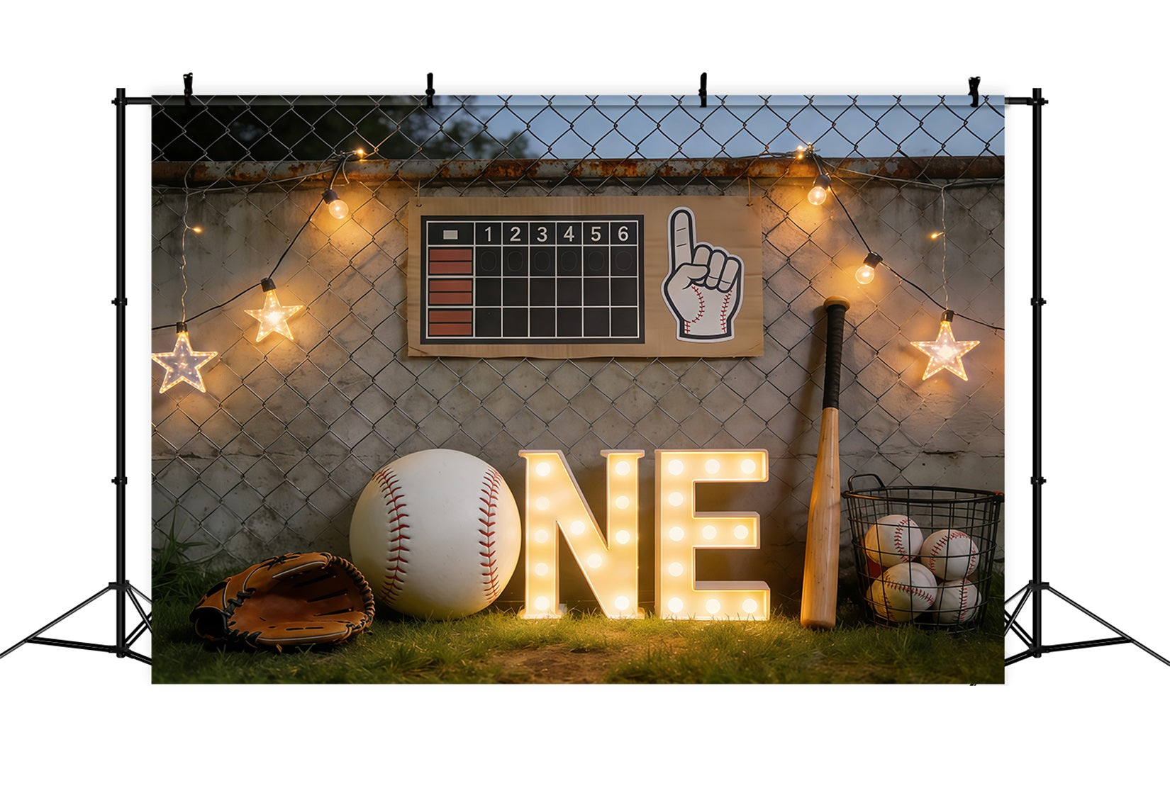 Baseball Photography Backdrop First Birthday Dugout Lights Sports Backdrop UK CSH61-194