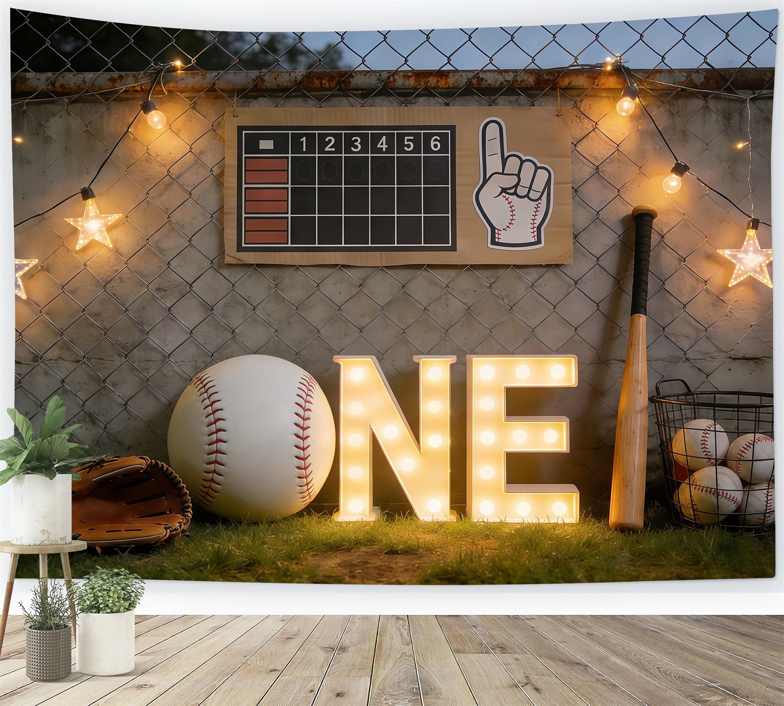 Baseball Photography Backdrop First Birthday Dugout Lights Sports Backdrop UK CSH61-194