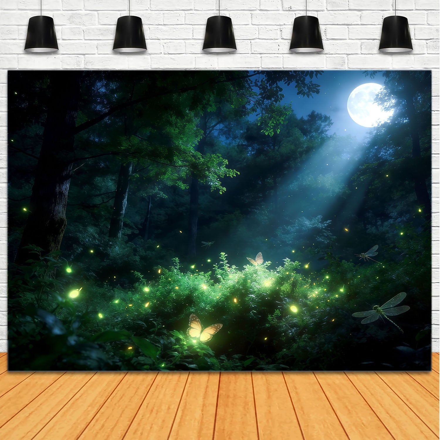 Enchanted Forest Backdrop Moonlit Firefly Woodland Glow Forest Photo Backdrops UK CSH61-196