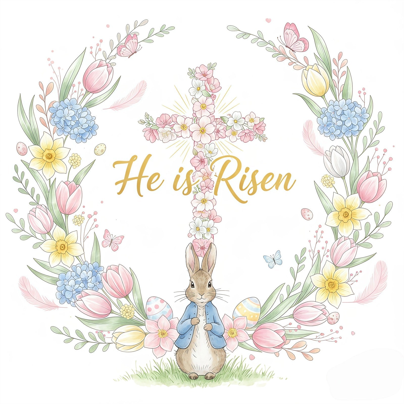 Easter Backdrops For Church Floral Cross Bunny Wreath Easter Backdrops UK CSH61-2