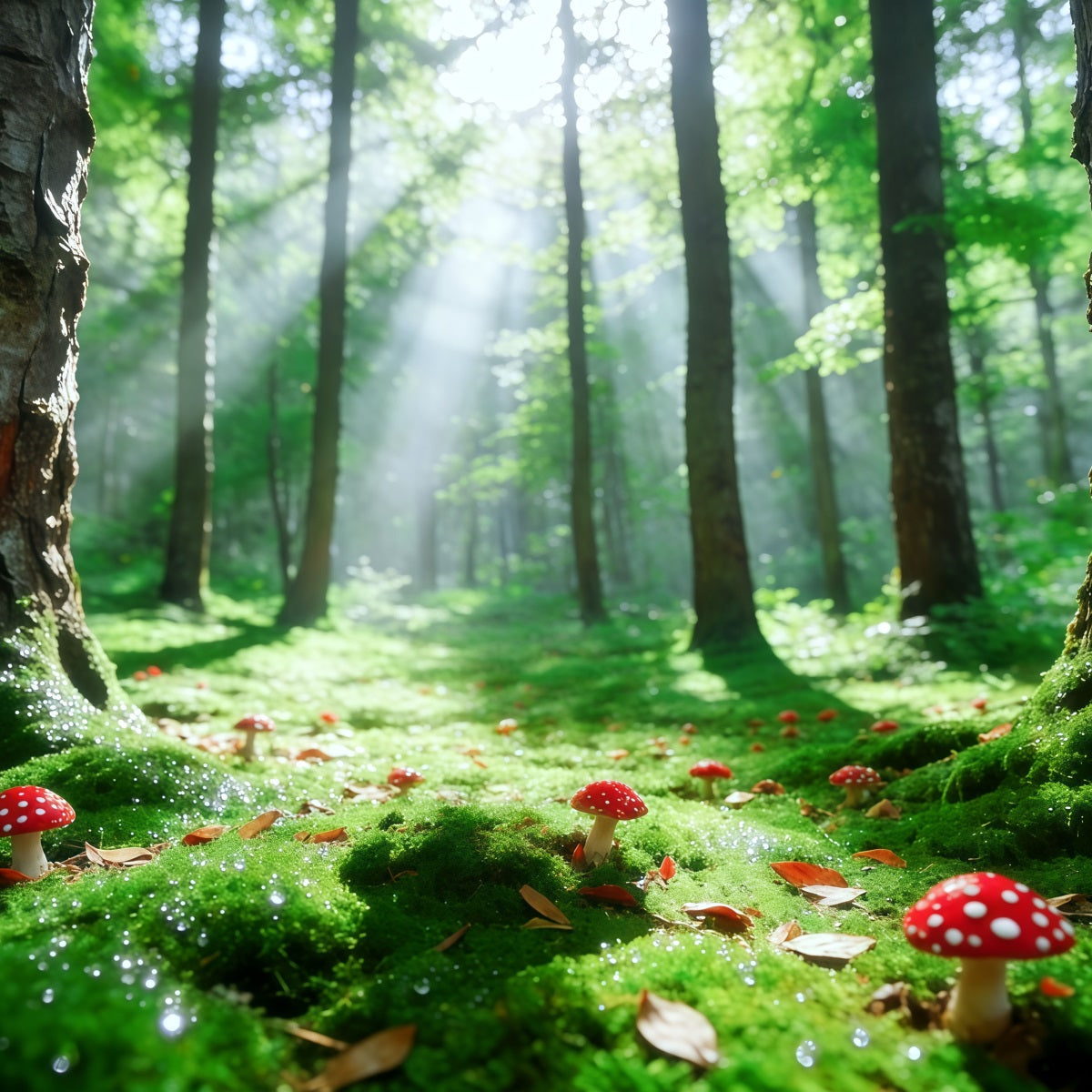 Woodland Forest Backdrop Sunbeam Moss Mushroom Glade Forest Backdrops For Photography UK CSH61-201