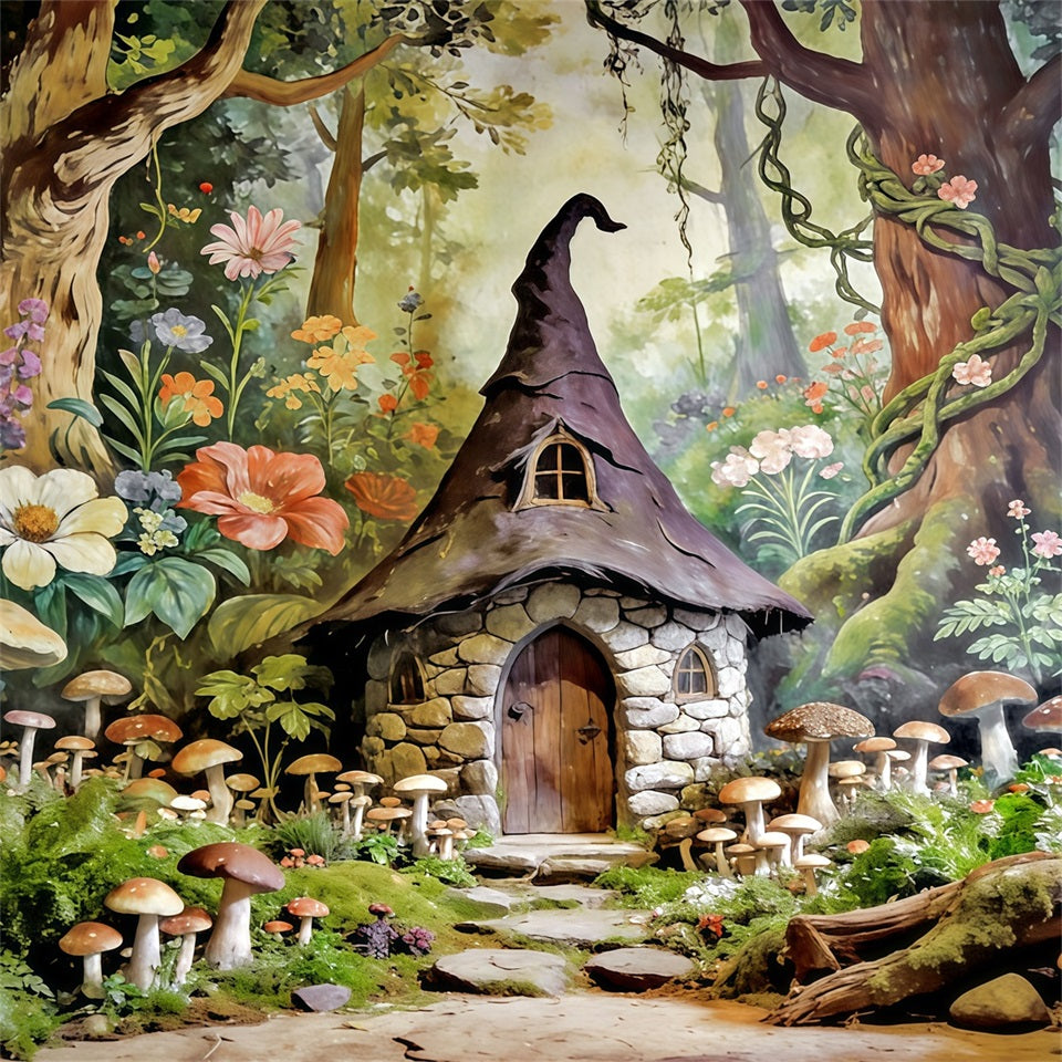 Fairytale Forest Backdrop Storybook Mushroom Cottage Haven Backdrop Forest Theme UK CSH61-210