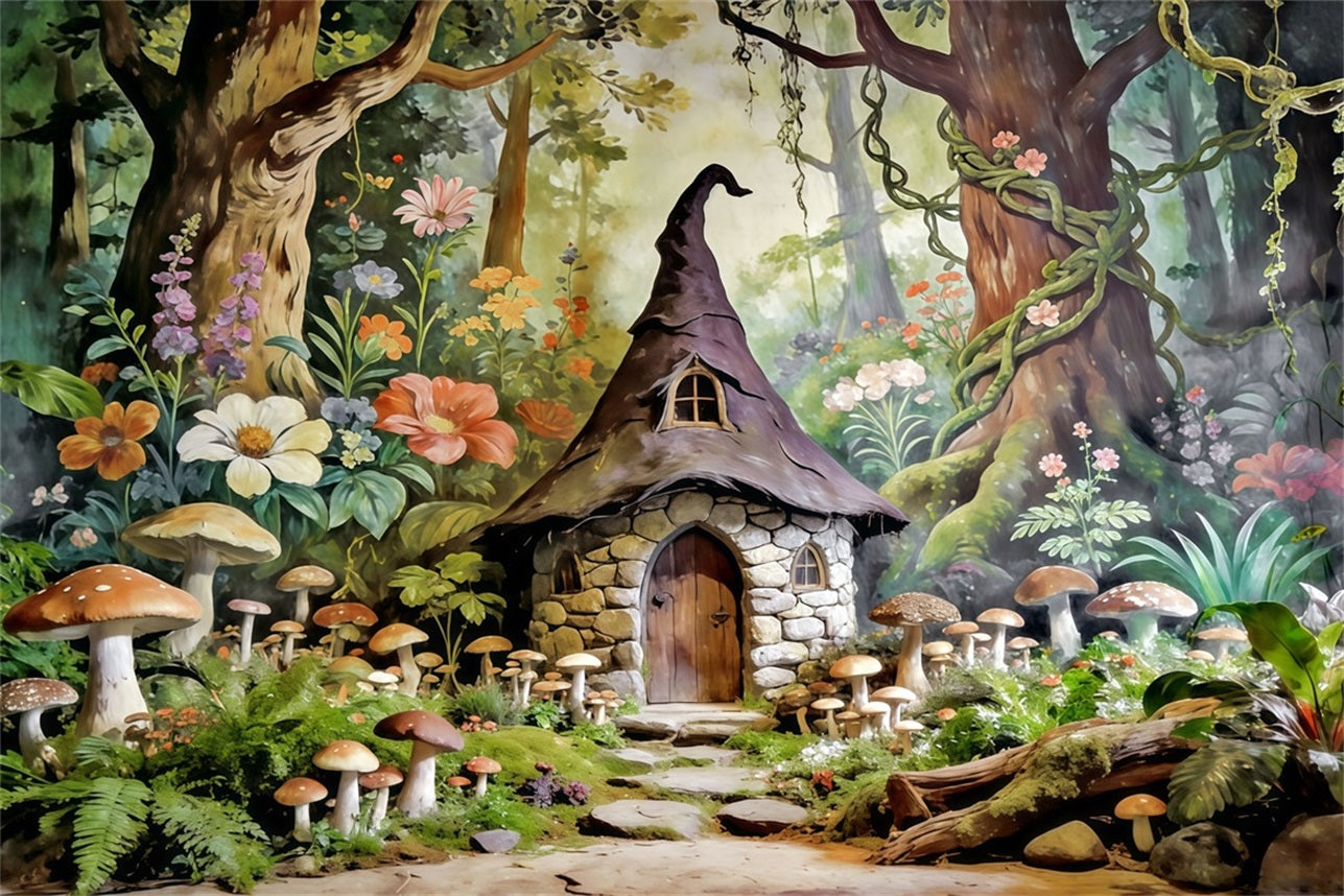 Fairytale Forest Backdrop Storybook Mushroom Cottage Haven Backdrop Forest Theme UK CSH61-210