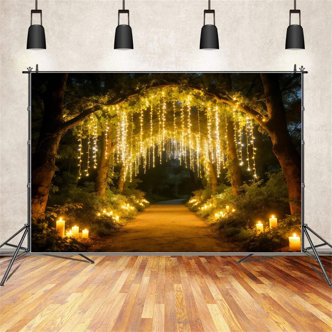 Night Forest Backdrop Golden Light Curtain Forest Path Twilight Forest Backdrop UK CSH61-217