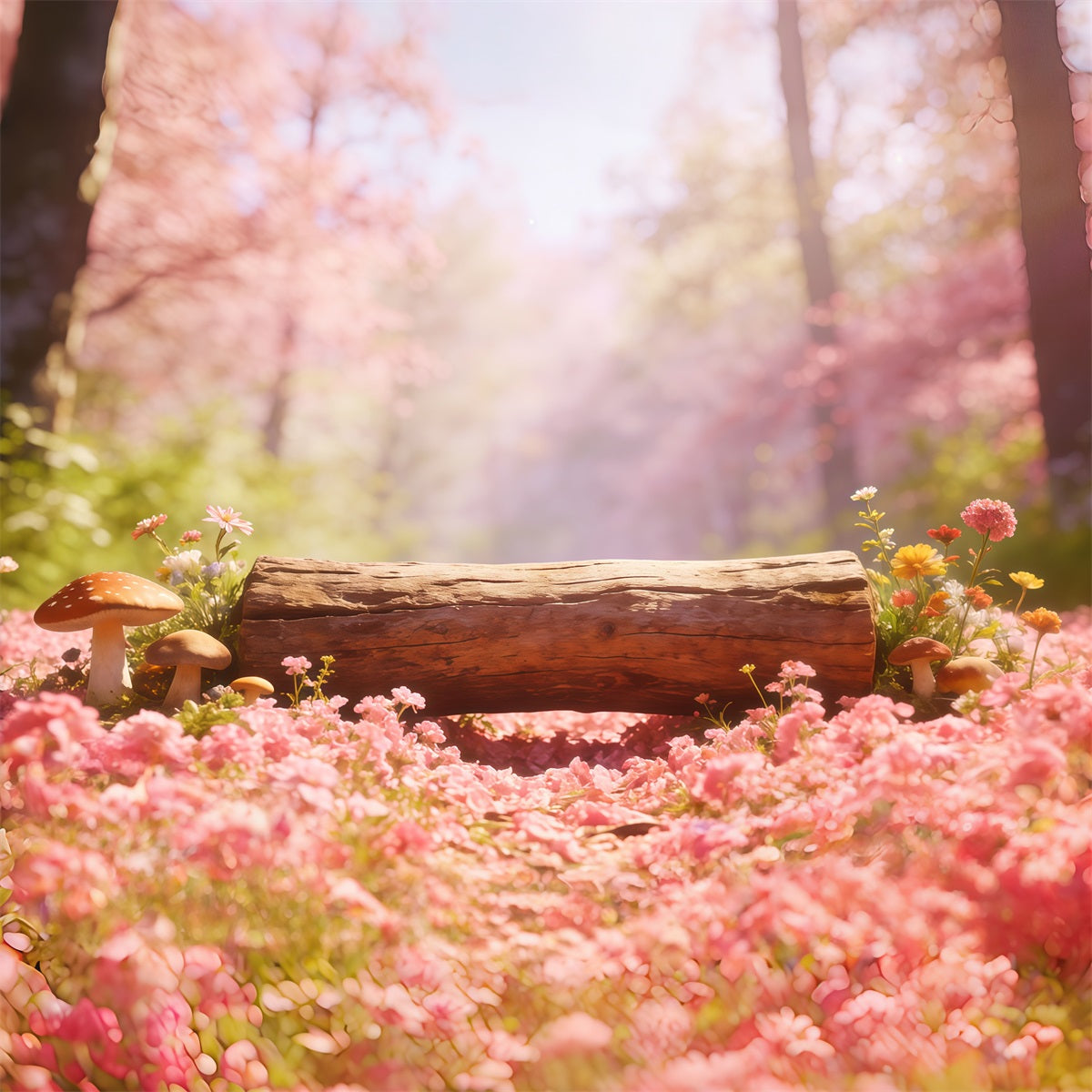 Forest Backdrop Pink Petal Log Meadow Forest Photography Backdrop UK CSH61-224