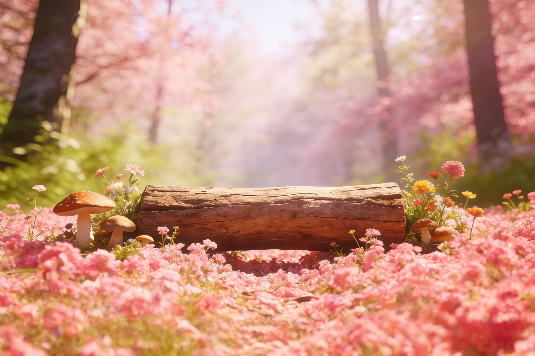 Forest Backdrop Pink Petal Log Meadow Forest Photography Backdrop UK CSH61-224