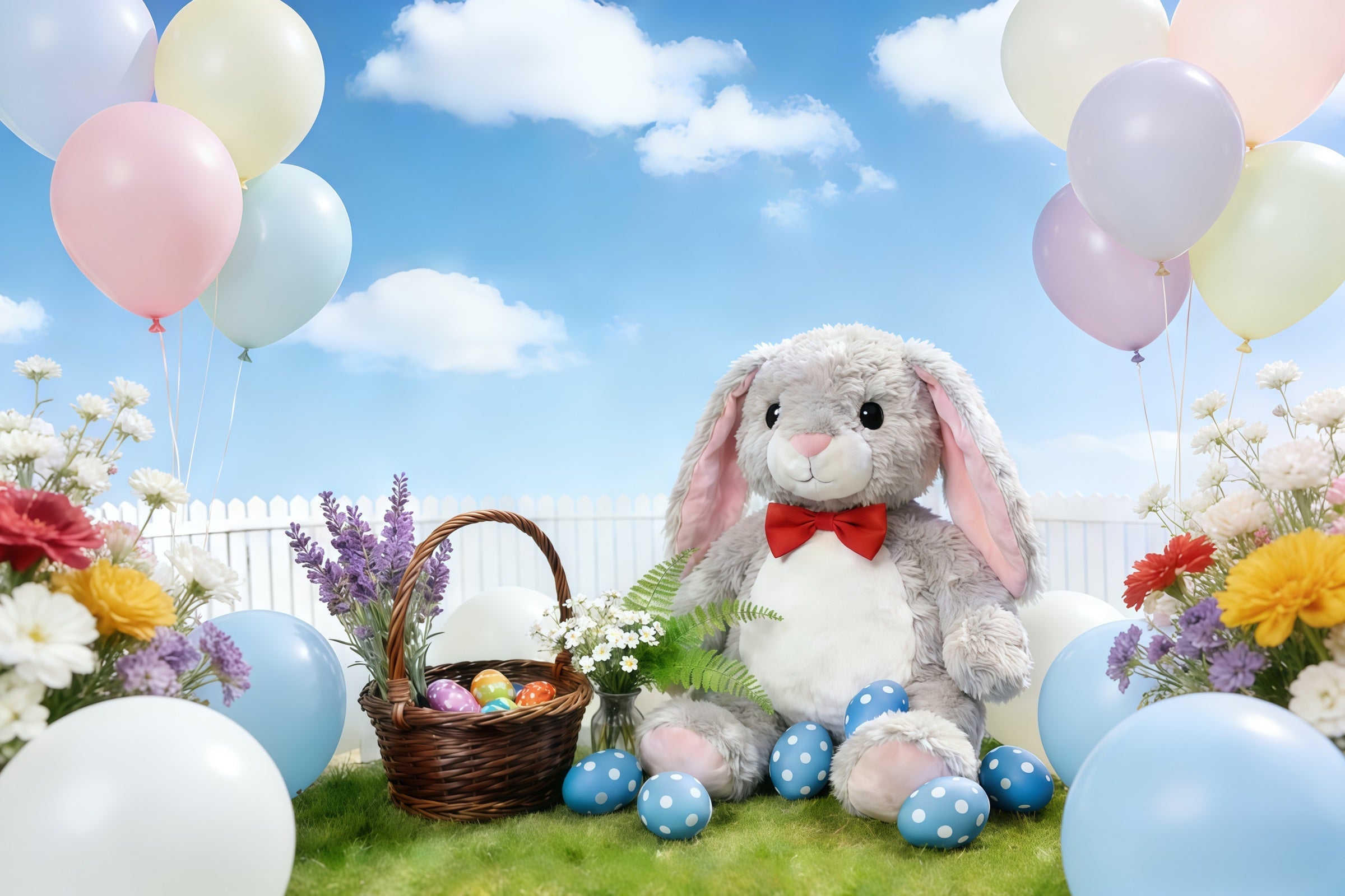 Easter Bunny Backdrop Pastel Balloon Spring Flowers Garden Backdrop Easter UK CSH61-26