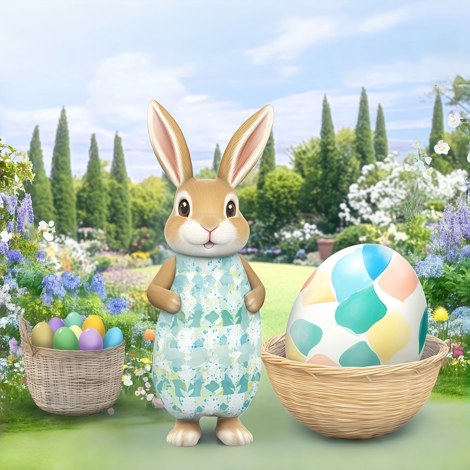 Easter Bunny Backdrop Garden Flowers Egg Basket Backdrop Easter UK CSH61-29