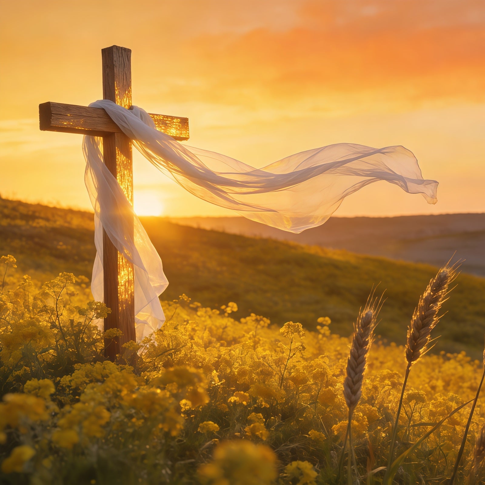 Cross Backdrops Sunset Field Cross Light Easter Picture Backdrops UK CSH61-39