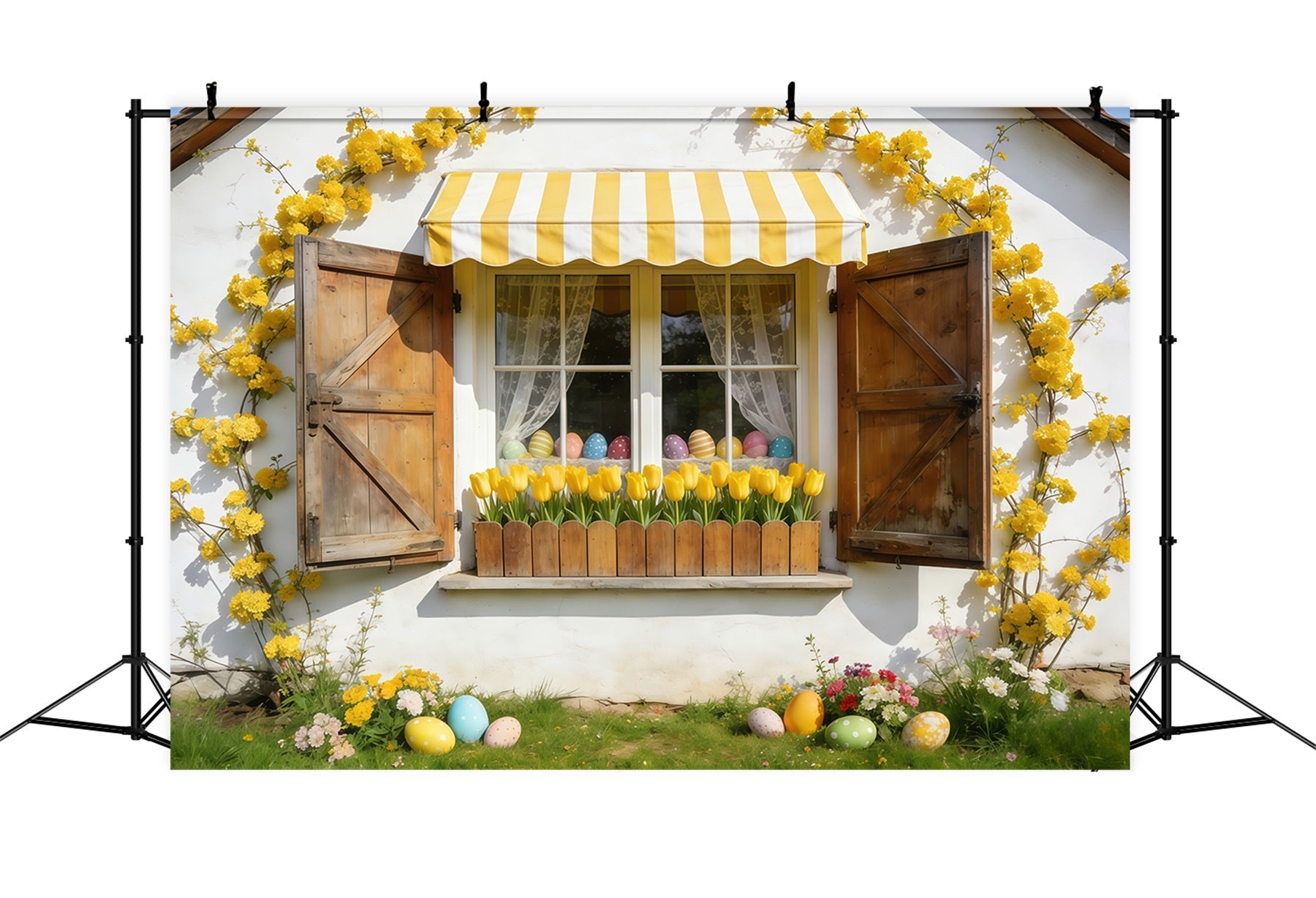 Tulip Backdrop Yellow Awning Cottage Window Easter Picture Backdrops UK CSH61-41