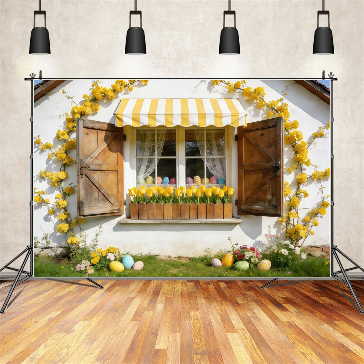 Tulip Backdrop Yellow Awning Cottage Window Easter Picture Backdrops UK CSH61-41