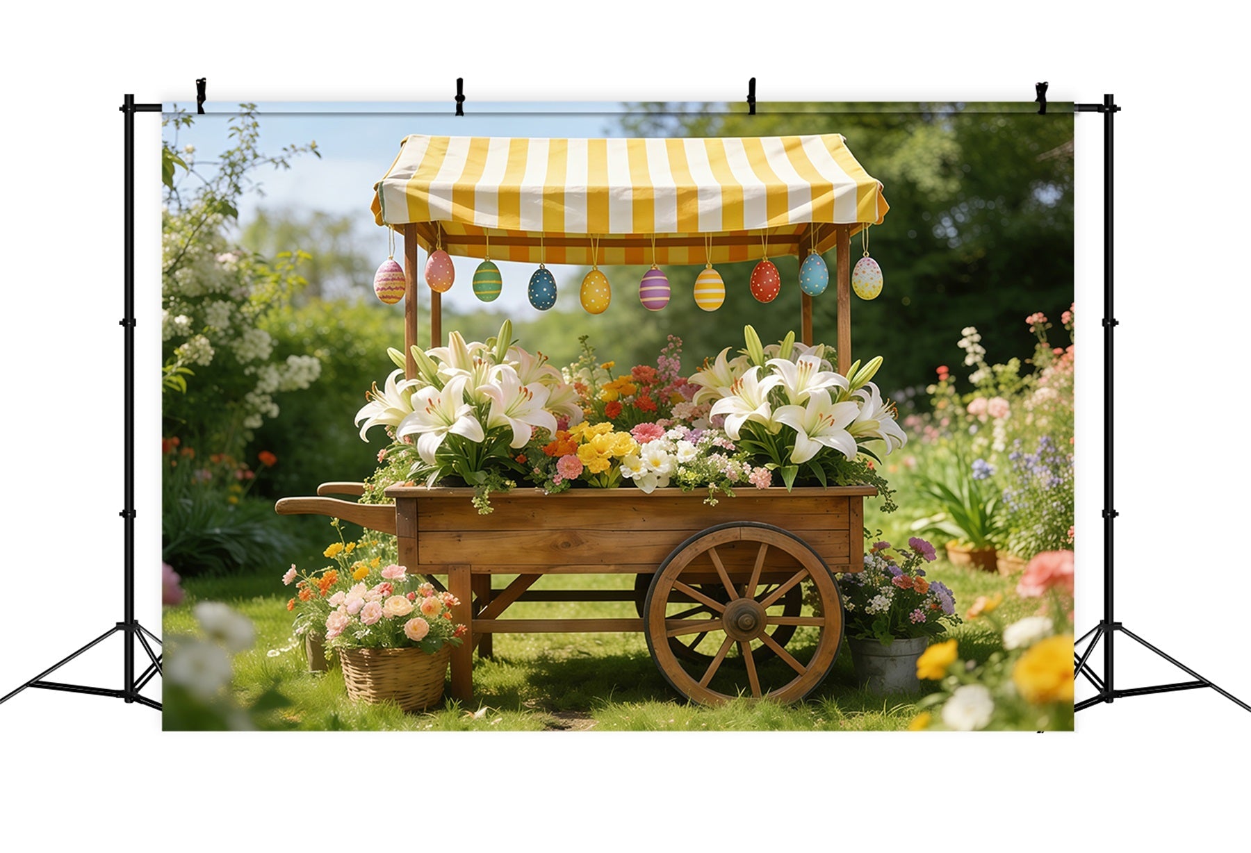Lily Backdrop Striped Market Flower Cart Easter Backdrop Photography UK CSH61-43