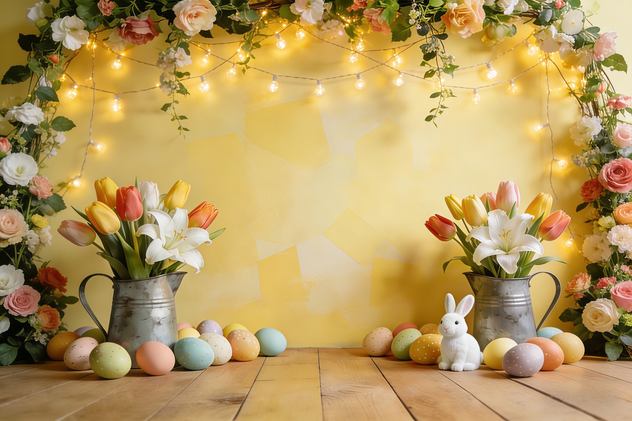 Easter Egg Backdrops Golden Floral Light Arch Easter Photo Backdrop UK CSH61-44