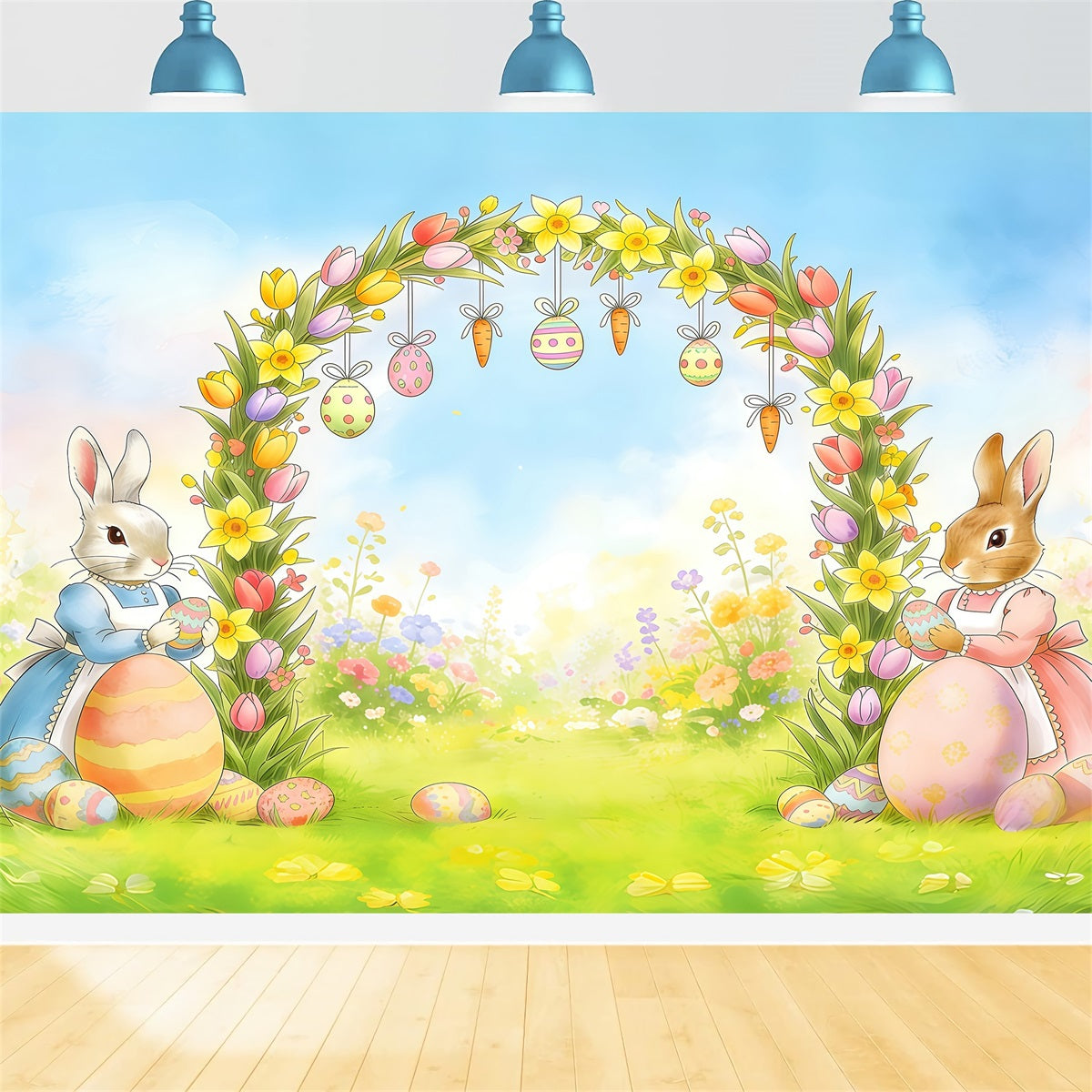 Easter Arch Backdrop Spring Meadow Egg Balloons Easter Photo Backdrops UK CSH61-56