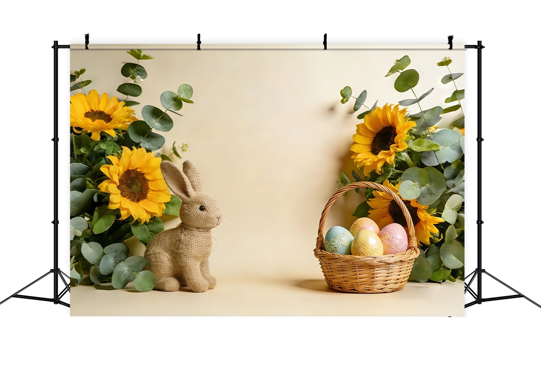 Easter Basket Backdrop Sunflower Bunny Pastel Egg Easter Photo Backdrops UK CSH61-60