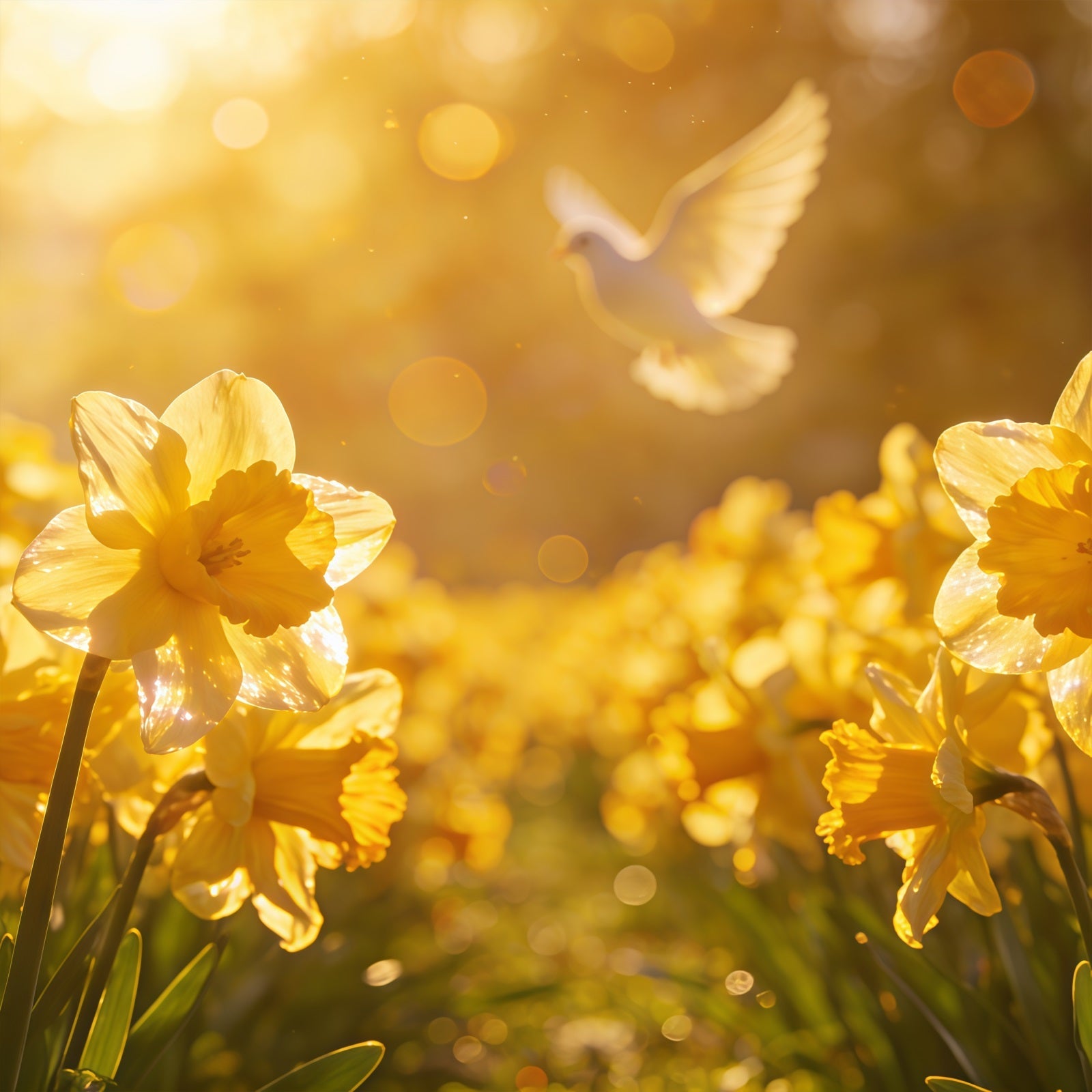 Easter Daffodil Backdrop Golden Spring Field Dove Glow Easter Backdrop For Photography UK CSH61-68