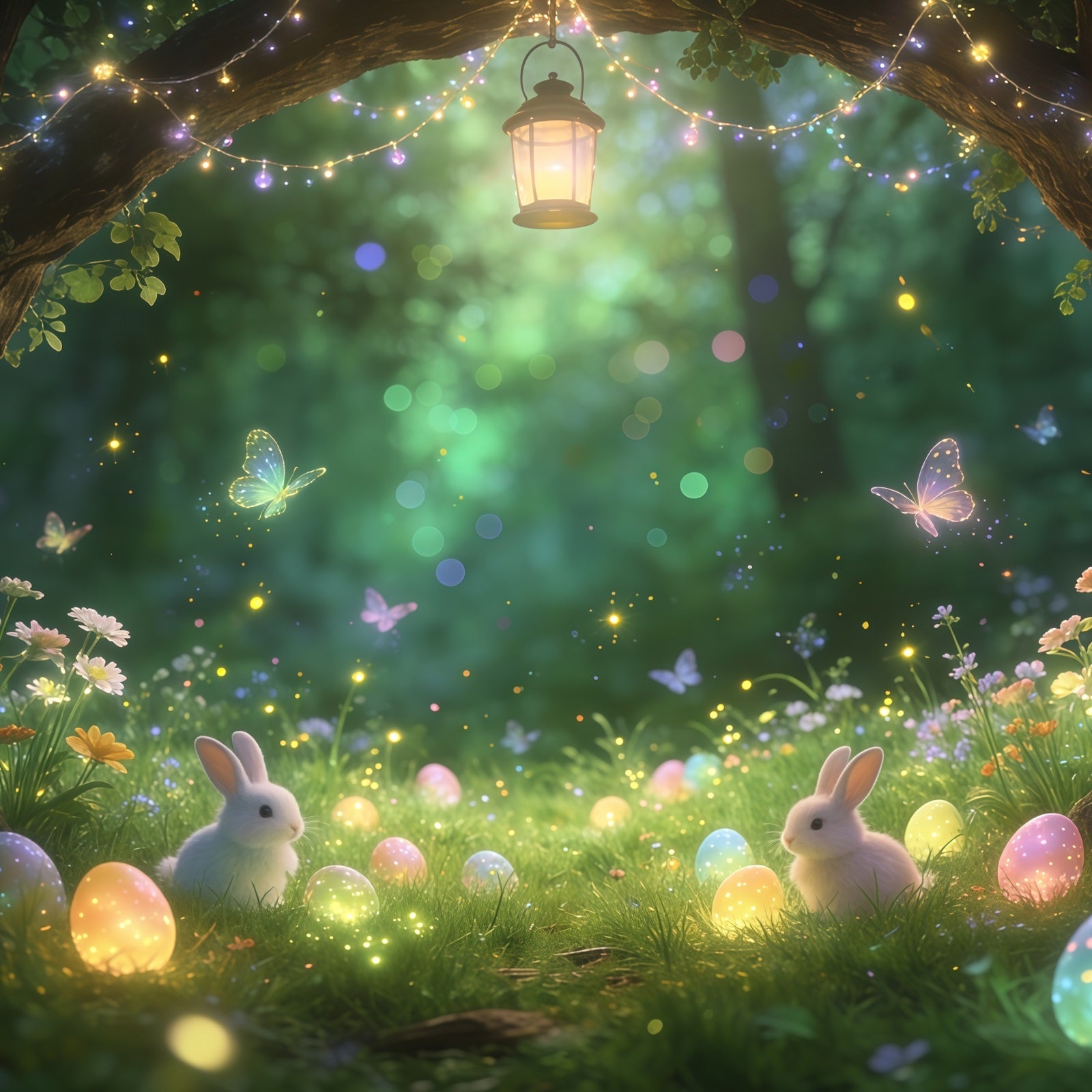 Easter Fairytale Backdrop Enchanted Forest Bunny Glowing Eggs Easter Party Backdrop UK CSH61-91