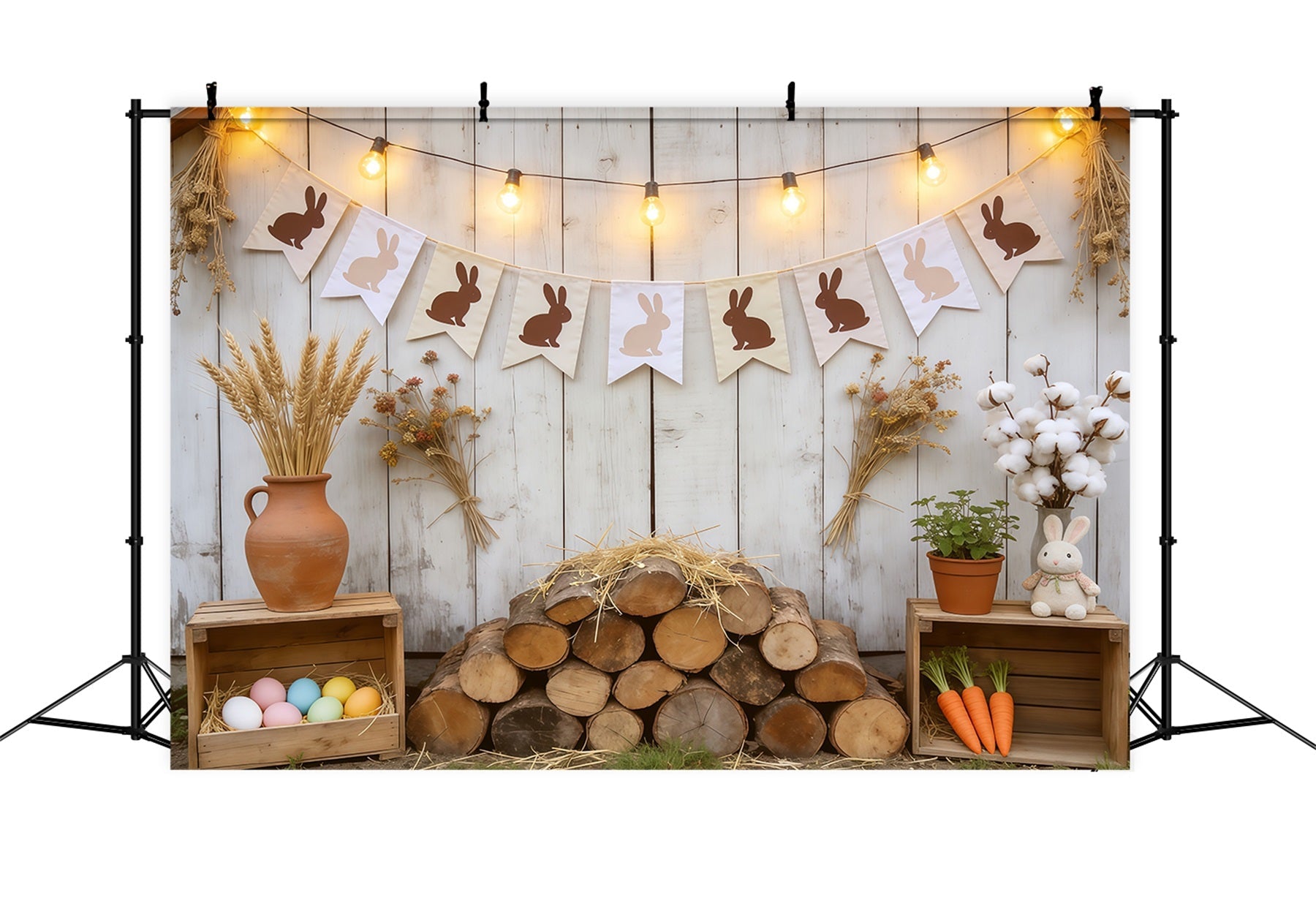 Easter Farm Barn Backdrop Rustic Bunny Banner Eggs Photography Backdrop Easter UK CSH62-102
