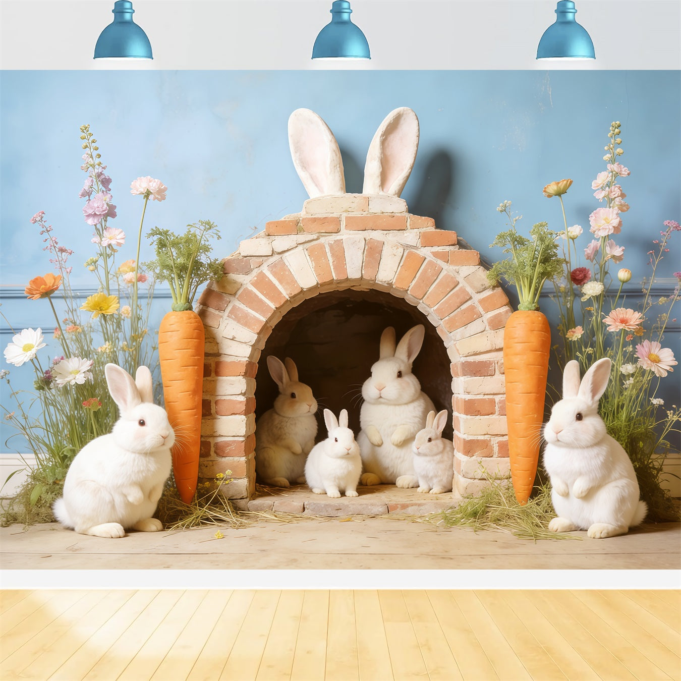 Easter Bunny Burrow Backdrop Bunny Family House Carrot 10x10 Easter Backdrop UK CSH62-108