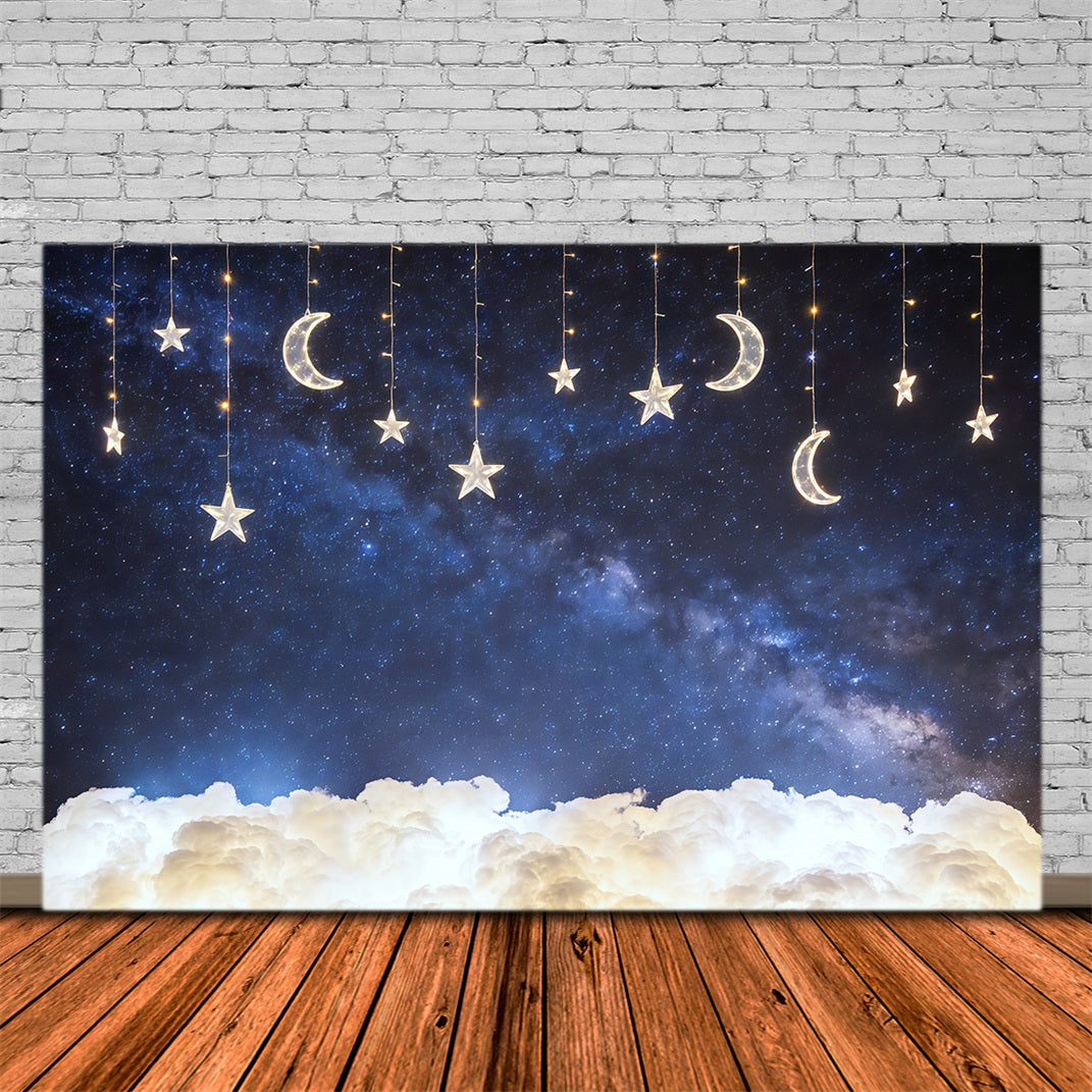 Night Sky Photo Backdrop Glowing Stars Moon Galaxy Cloud Backdrop Photography UK CSH62-113
