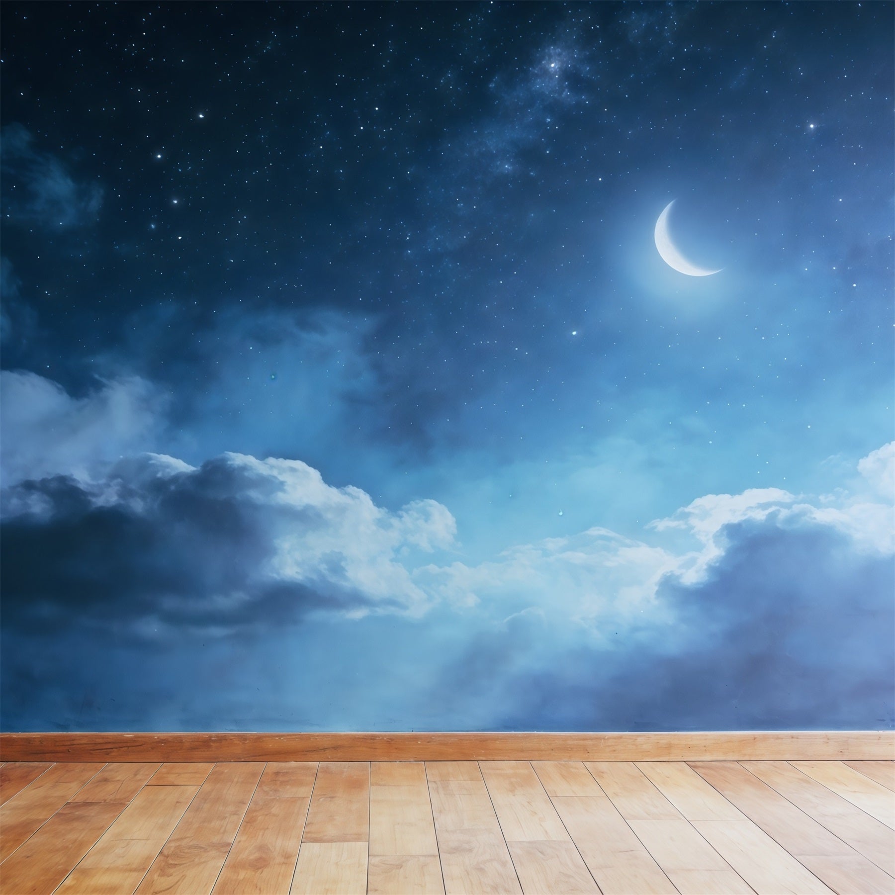 Cloud Photo Backdrop Crescent Star Moon Floor Blue Sky Backdrop UK CSH62-114