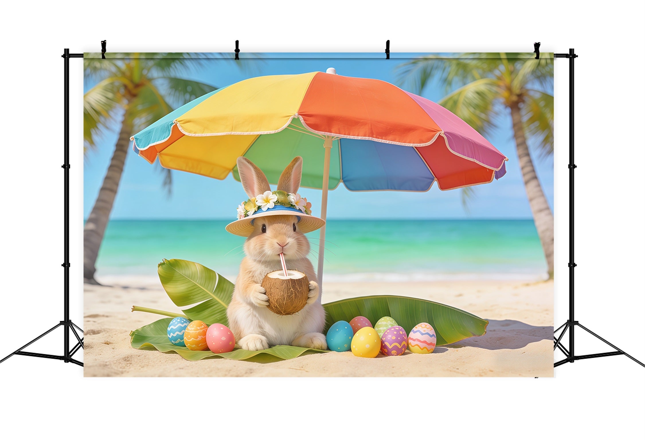 Rabbit Backdrop Bunny Beach Coconut Eggs Easter Backdrop Pictures UK CSH62-61