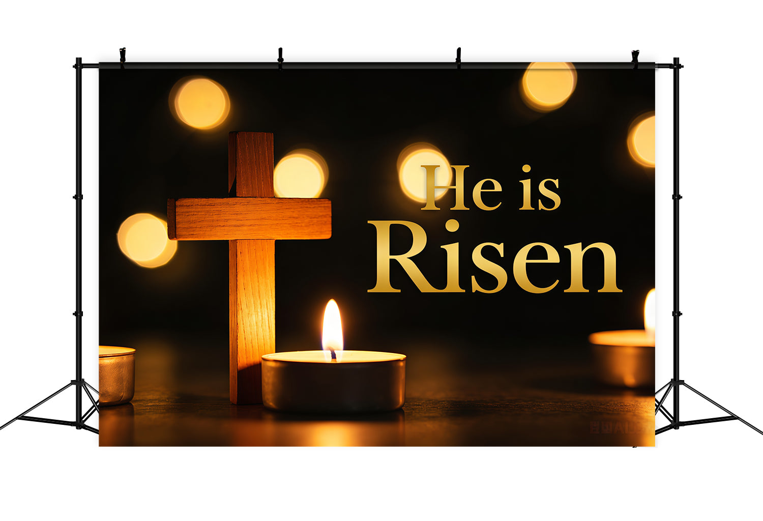 Cross Backdrop He Is Risen Candle Lights Happy Easter Backdrops UK CSH62-63
