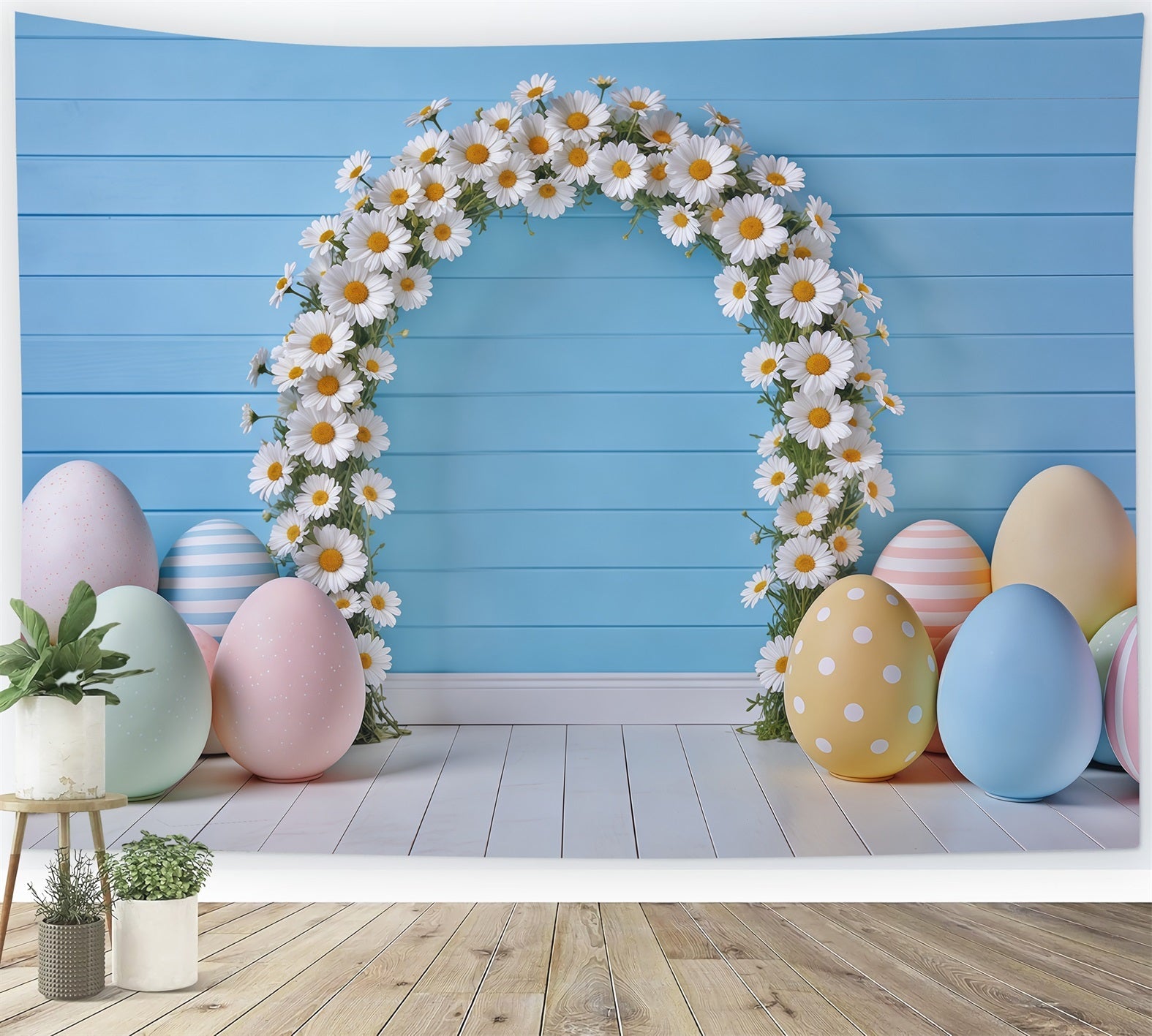Easter Spring Floral Wreath Backdrop Daisy Arch Pastel Eggs Easter Photoshoot Backdrop Ideas UK CSH62-77