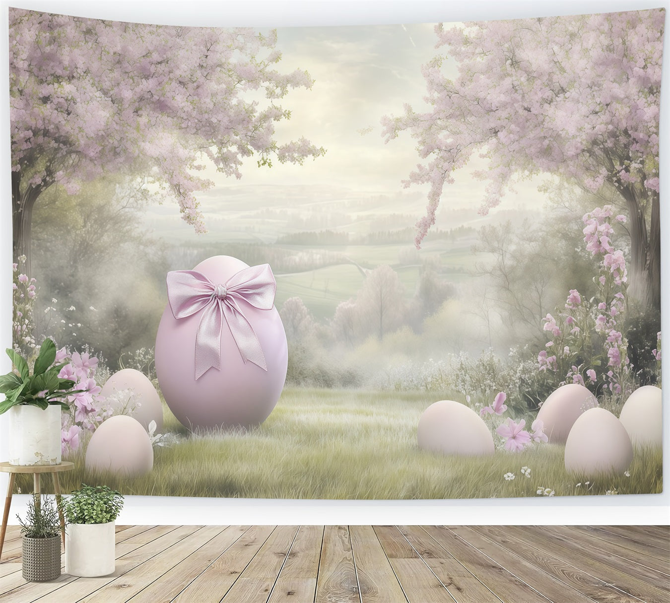 Easter Cherry Blossom Backdrop Oil Painting Egg Flower Outdoor Easter Photo Backdrops UK CSH62-79