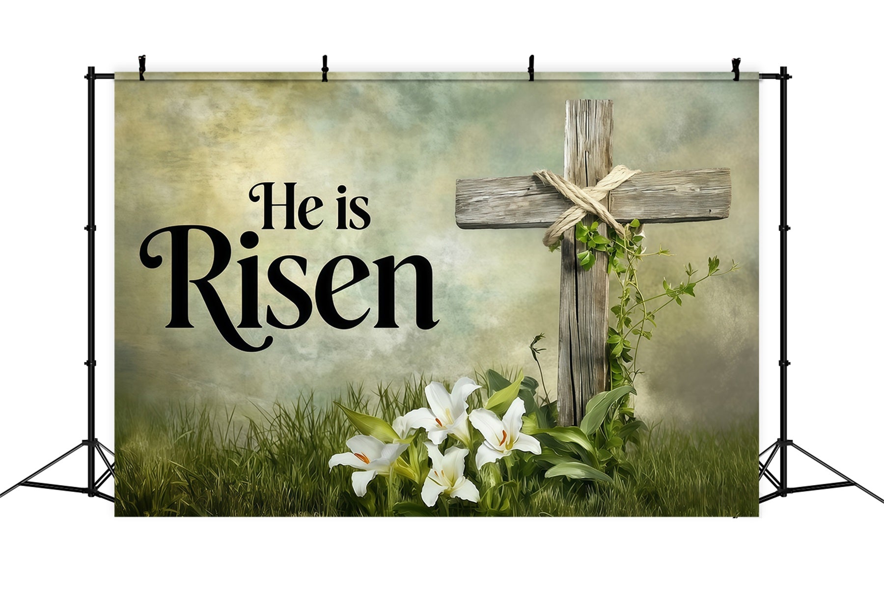 Easter Lily Backdrop He Is Risen Cross Simple Easter Backdrop Ideas UK CSH62-81