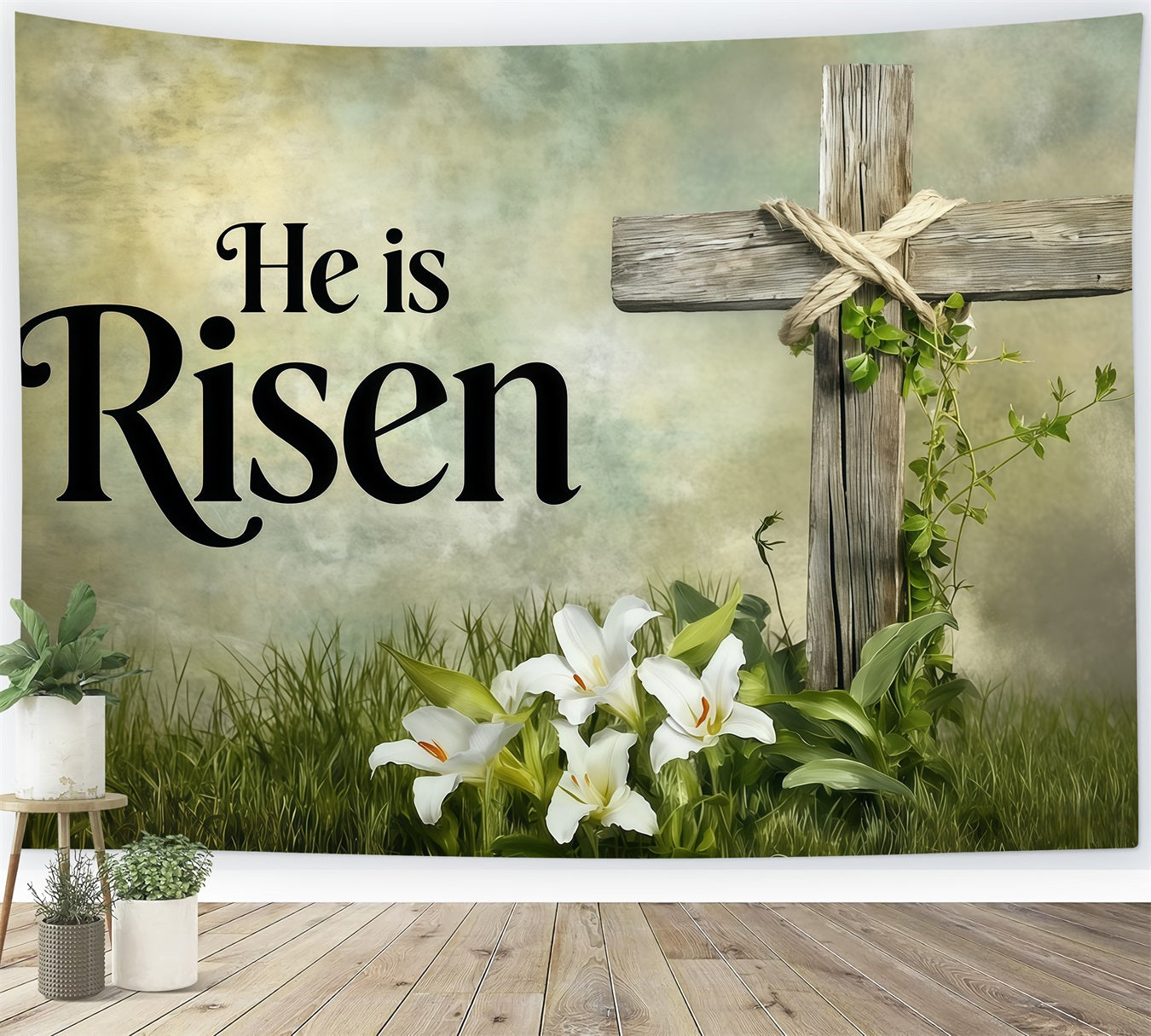 Easter Lily Backdrop He Is Risen Cross Simple Easter Backdrop Ideas UK CSH62-81