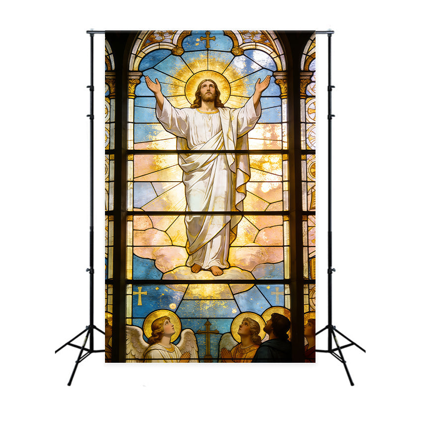 Easter Stained Glass Backdrop Jesus Ascension Church Window Cheap Easter Backdrops UK CSH62-83