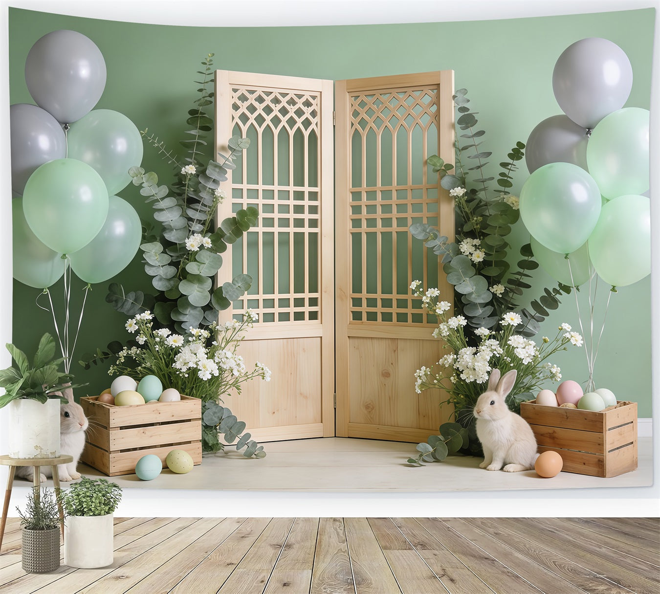 Easter Grass Backdrop Wooden Door Bunny Crates High Resolution Easter Backdrop UK CSH62-86