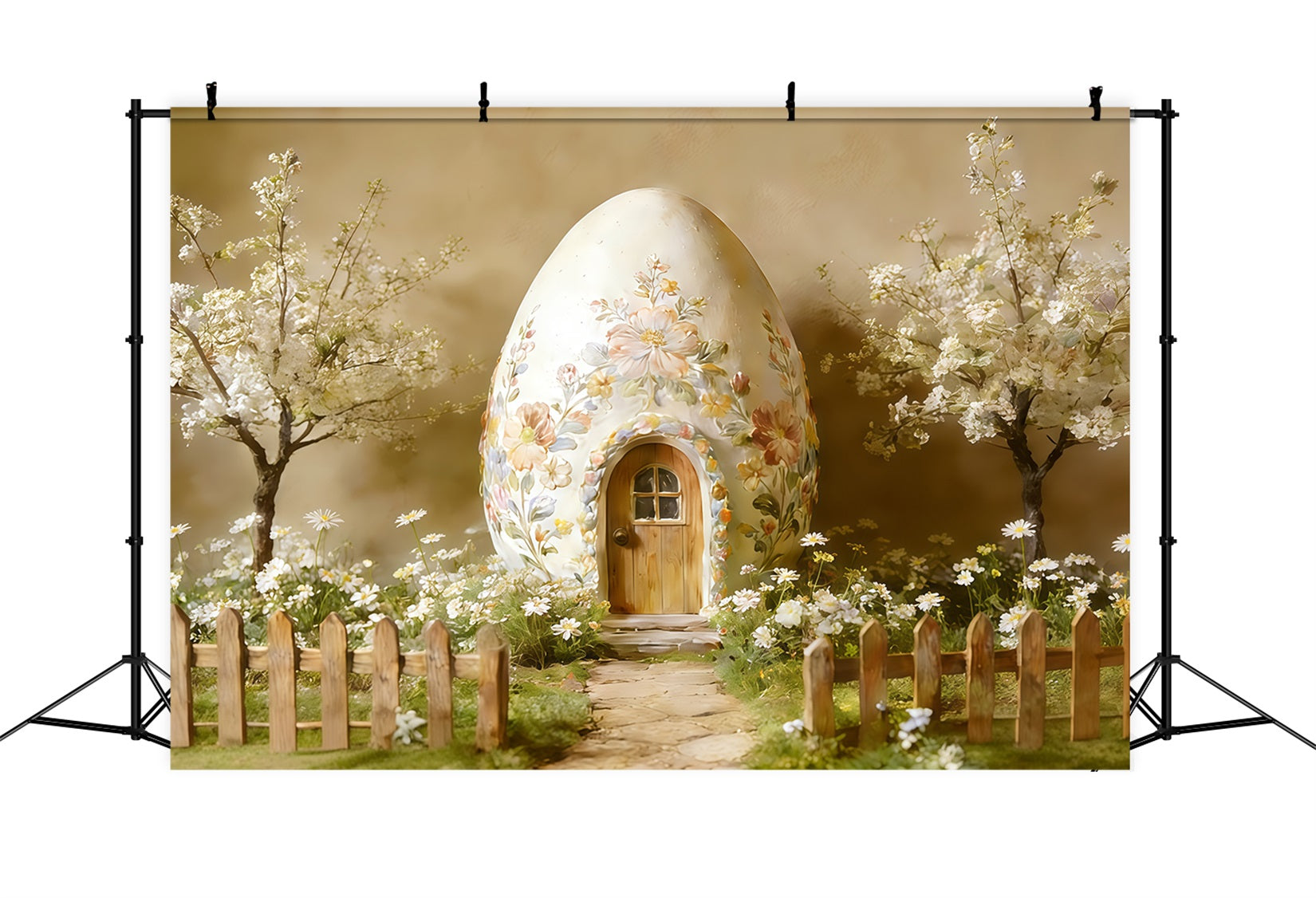 Easter Cottage Garden Backdrop Floral Egg House Blossoms Easter Photography Backdrop Ideas UK CSH62-89