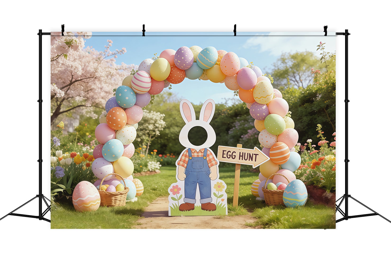 Easter Egg Hunt Backdrop Cherry Blossom Arch Cutout Photography Easter Backdrop UK CSH62-98