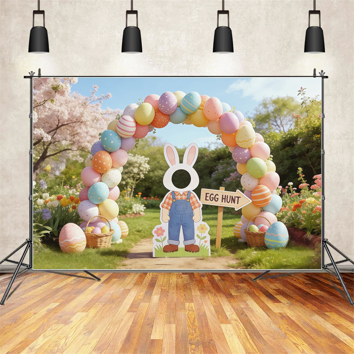 Easter Egg Hunt Backdrop Cherry Blossom Arch Cutout Photography Easter Backdrop UK CSH62-98