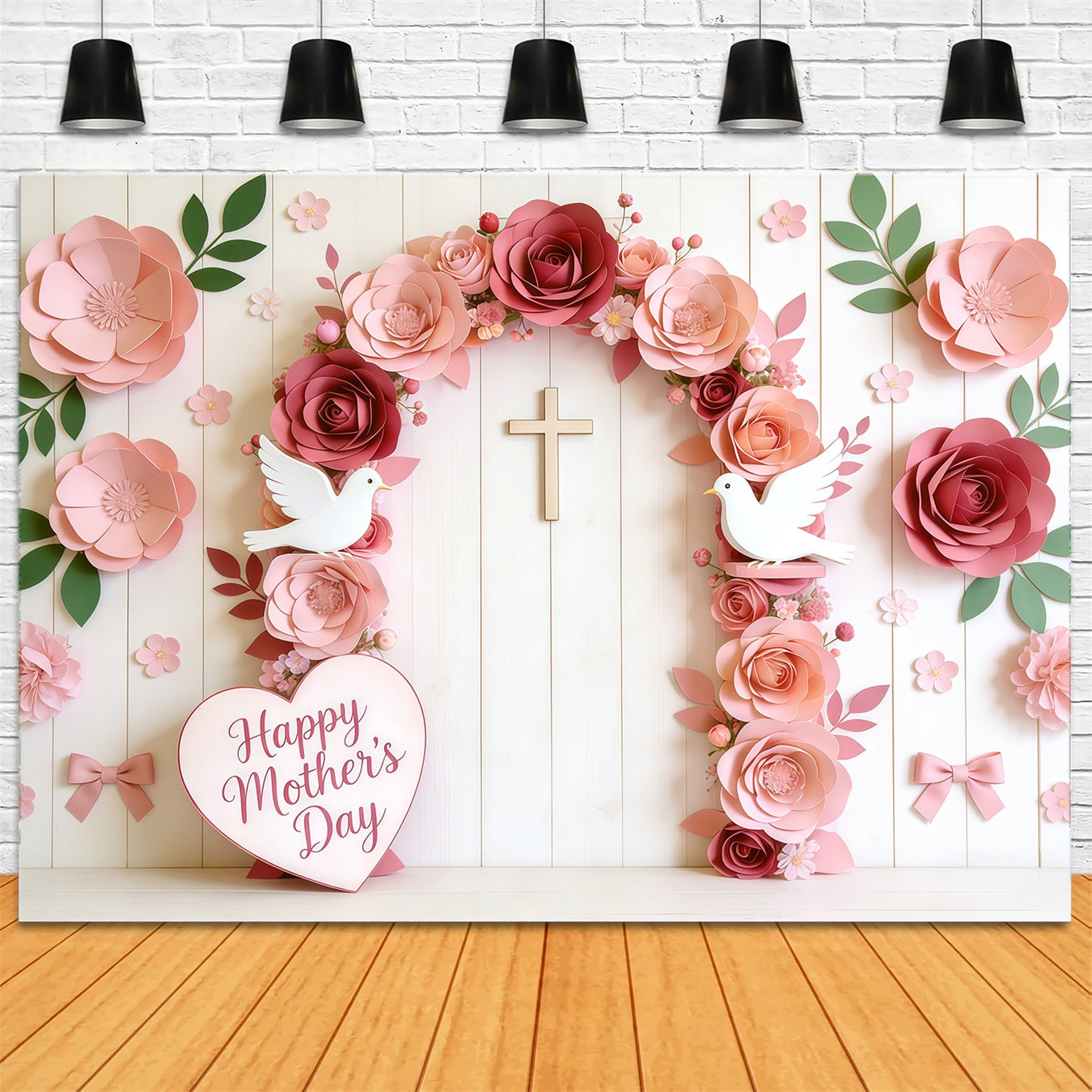 Mother's Day Church Backdrop Paper Rose Dove Cross Arch Mother's Day Photography Backdrops UK CSH63-102