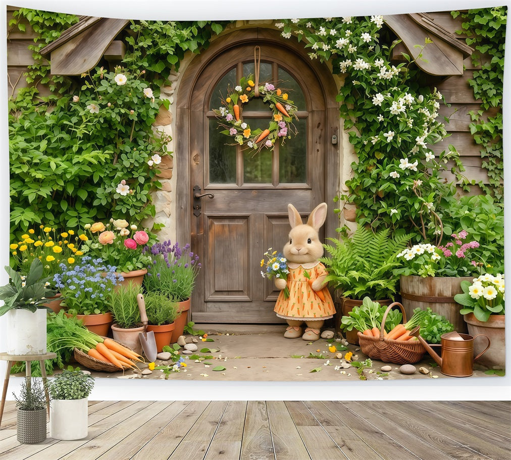 Easter Bunny Backdrop Cottage Door Flower Pots Easter Photography Backdrops For Sale UK CSH63-22