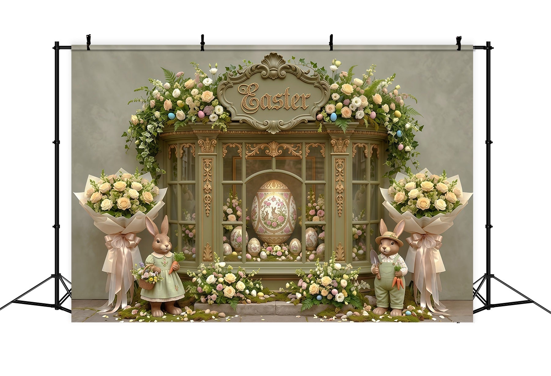 Easter Spring Floral Wreath Backdrop Ornate Egg Floral Window Easter Themed Backdrop UK CSH63-31
