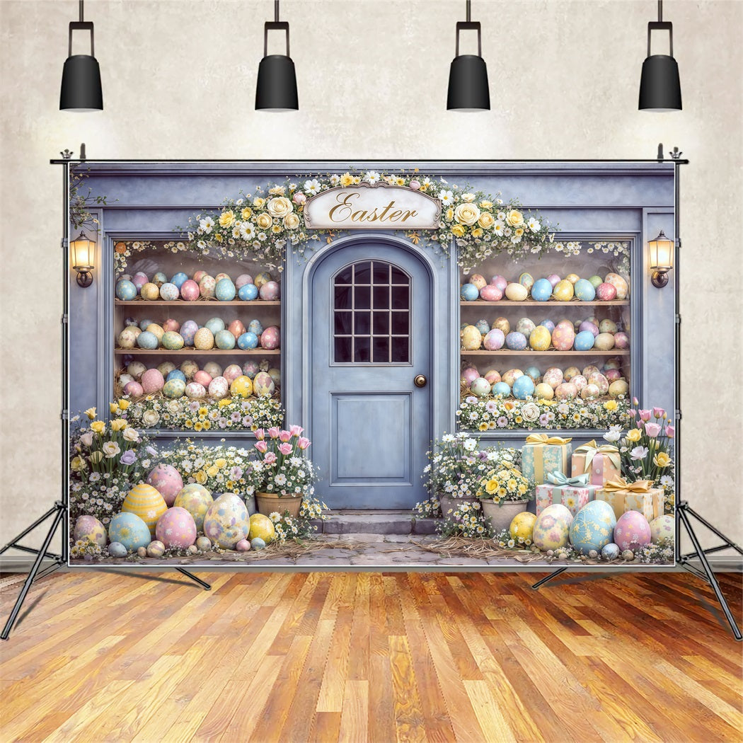 Easter Egg Backdrop Blue Door Easter Egg Shop Display Happy Easter Photo Backdrop UK CSH63-33
