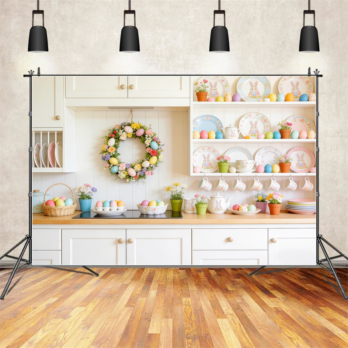 Easter Dessert Table Backdrop Kitchen Dishes Pastel Eggs Photo Backdrops For Easter UK CSH63-35