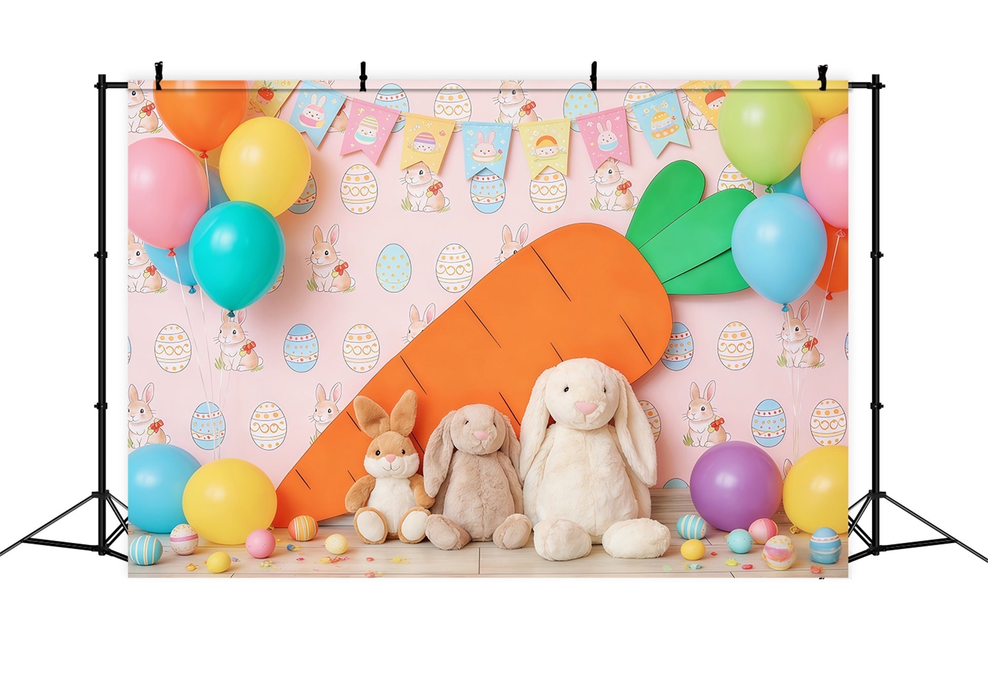 Easter Cute Backdrop Colorful Balloon Carrot Bunny Easter Theme Backdrop UK CSH63-42