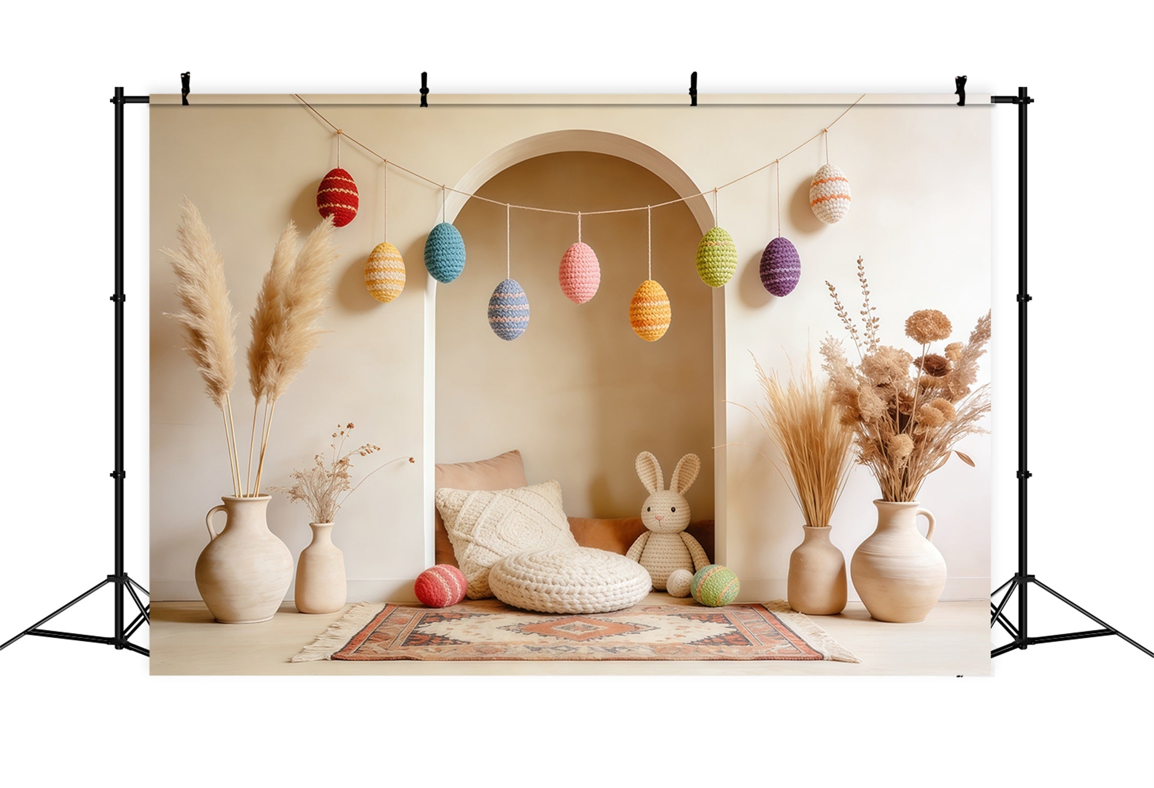 Easter Boho Backdrop Crochet Eggs Bunny Corner Photography Easter Backdrops UK CSH63-44