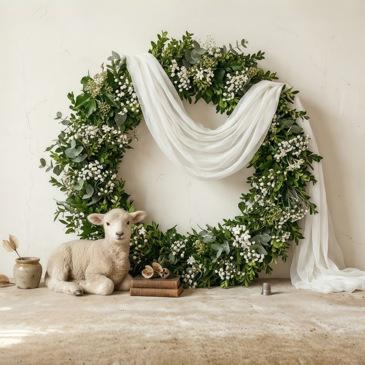 Easter Spring Floral Wreath Backdrop Nordic Lamb Rustic Decor Photo Shoot Easter Backdrop UK CSH63-47